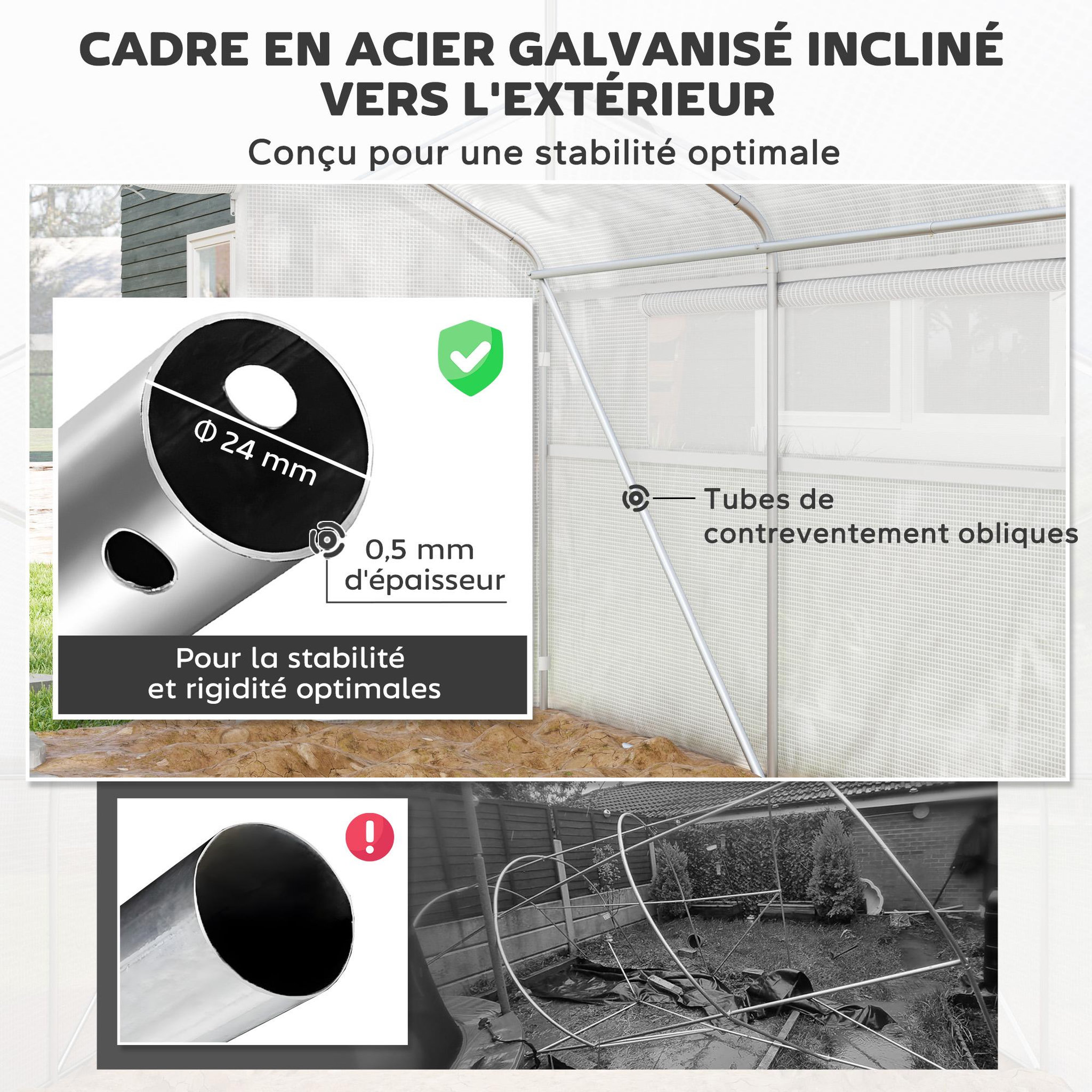Voir la diapositive 4 : OUTSUNNY Serre de jardin 12 m² - serre tunnel 4 x 3 x 2 m porte 2 grandes fenêtres enroulables maillées acier galvanisé PE blanc