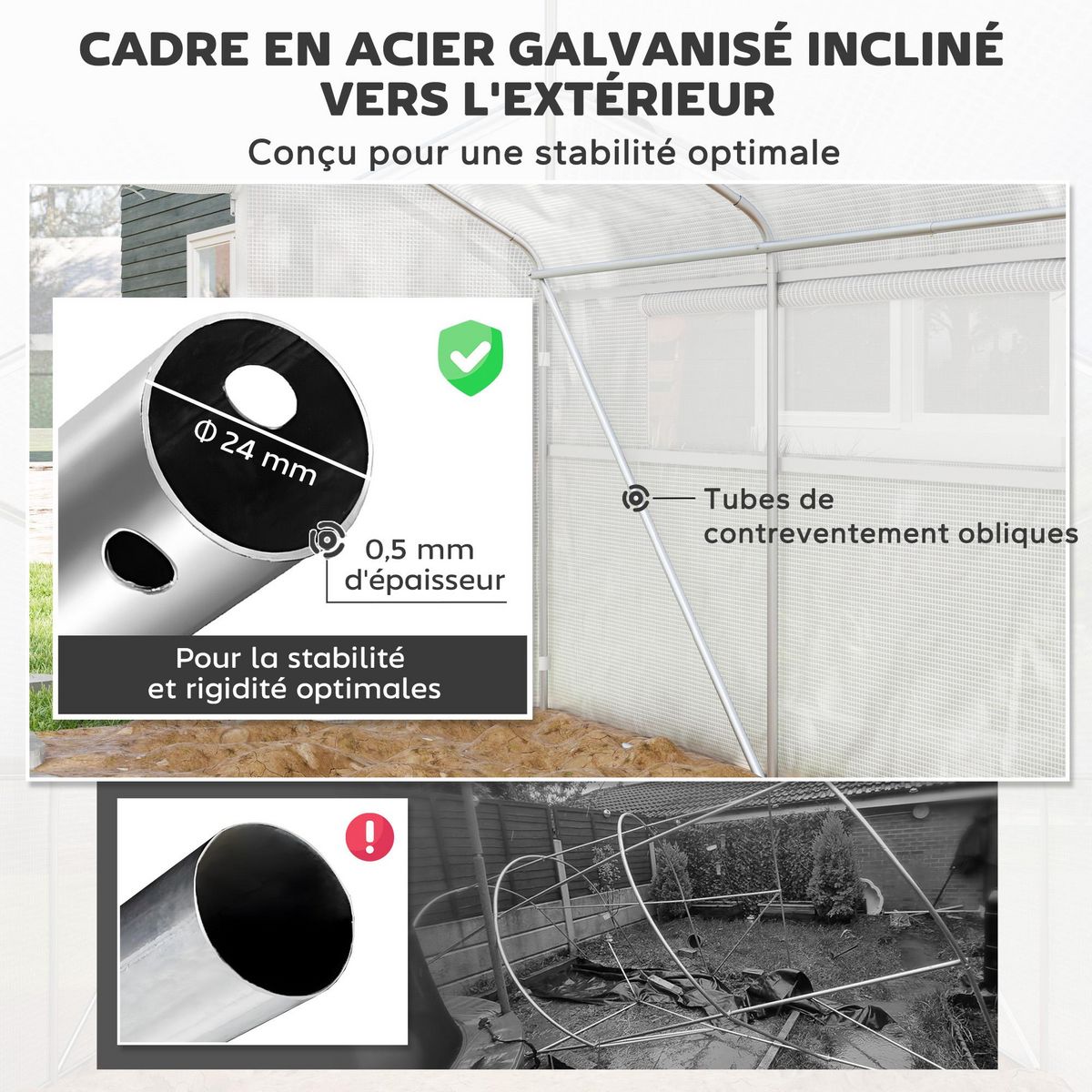 OUTSUNNY Serre de jardin 12 m² - serre tunnel 4 x 3 x 2 m porte 2 grandes fenêtres enroulables maillées acier galvanisé PE blanc