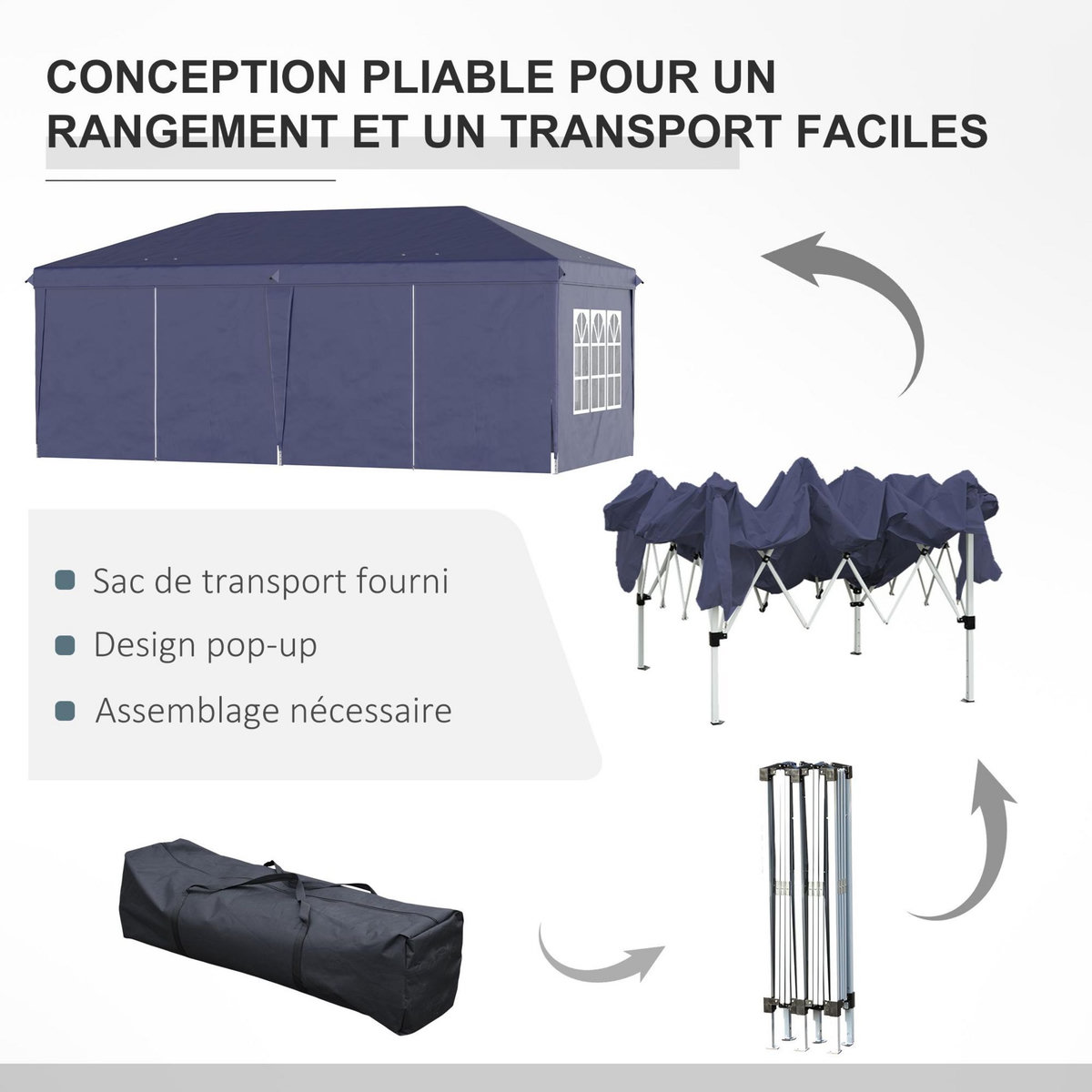 OUTSUNNY Tonnelle barnum pliant pop-up imperméabilisé 5,85L x 2,95l x 2,7H m 6 parois latérales amovibles 4 fenêtres + sac de transport bleu