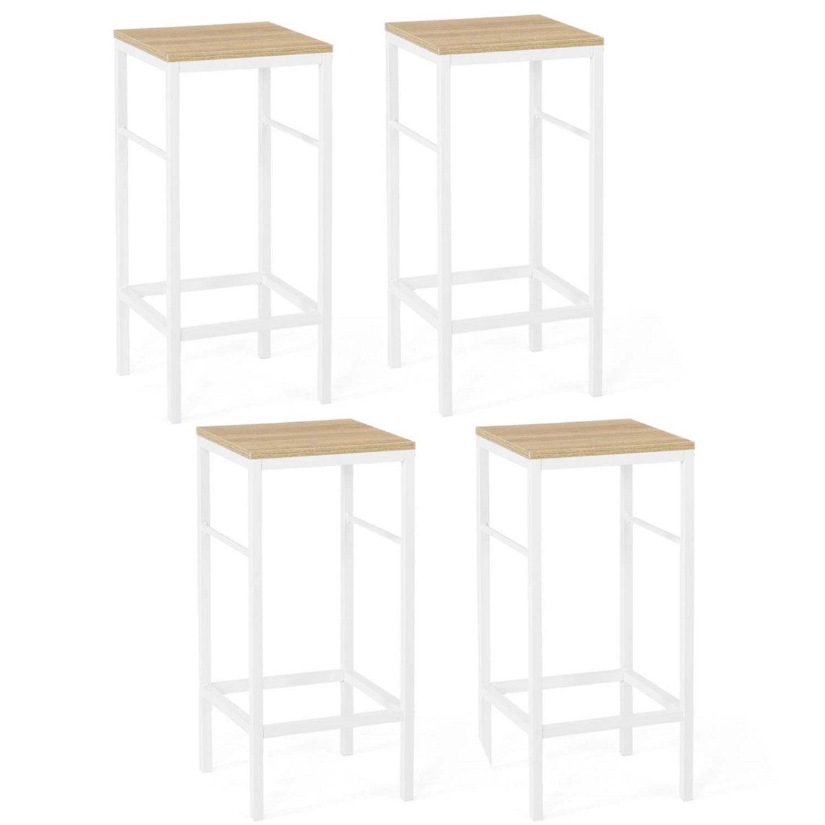 ID MARKET Lot de 4 tabourets de bar DETROIT design industriel bois et métal blanc