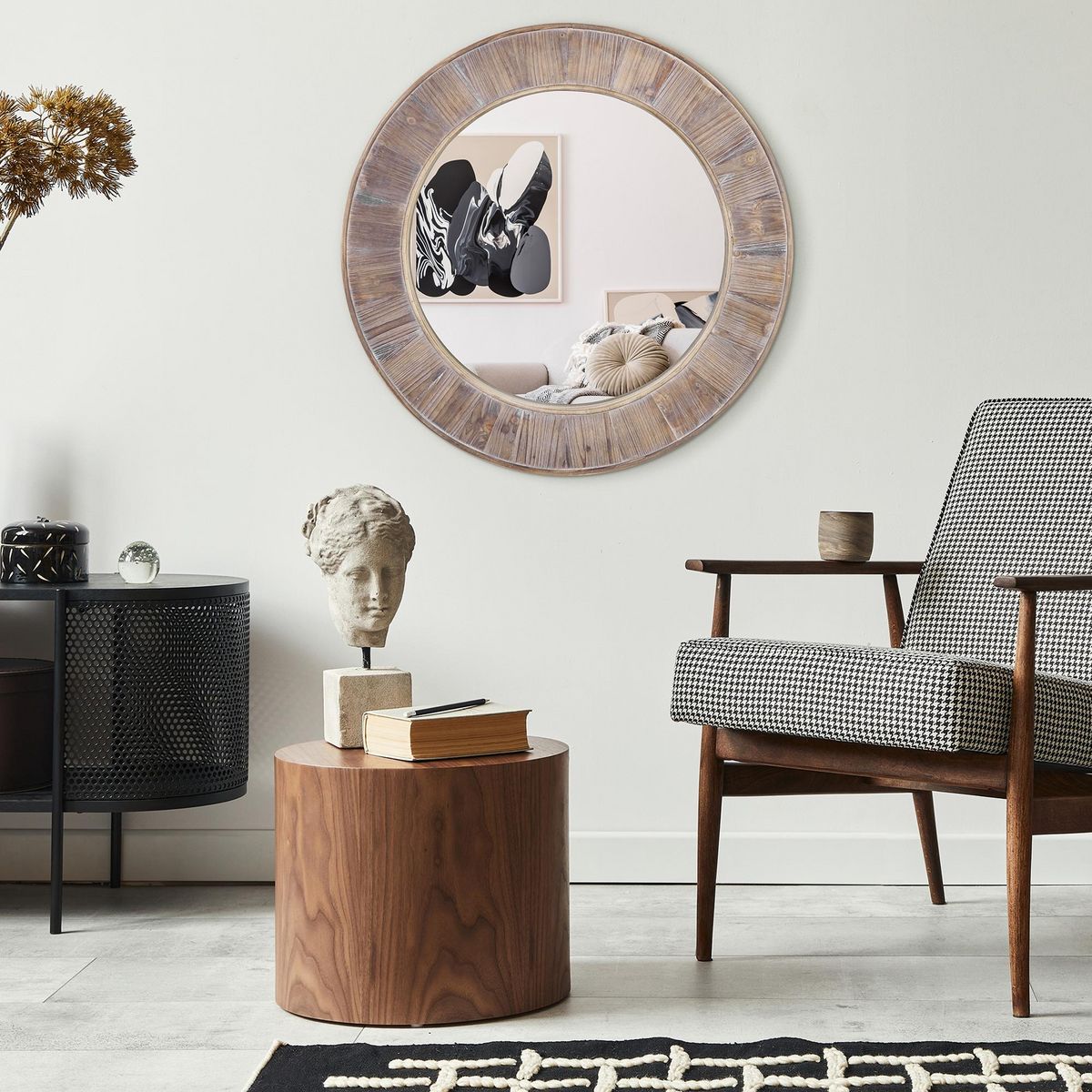 HOMCOM HOMCOM Miroir rond mural en bois de pin style naturel Ø 79 cm