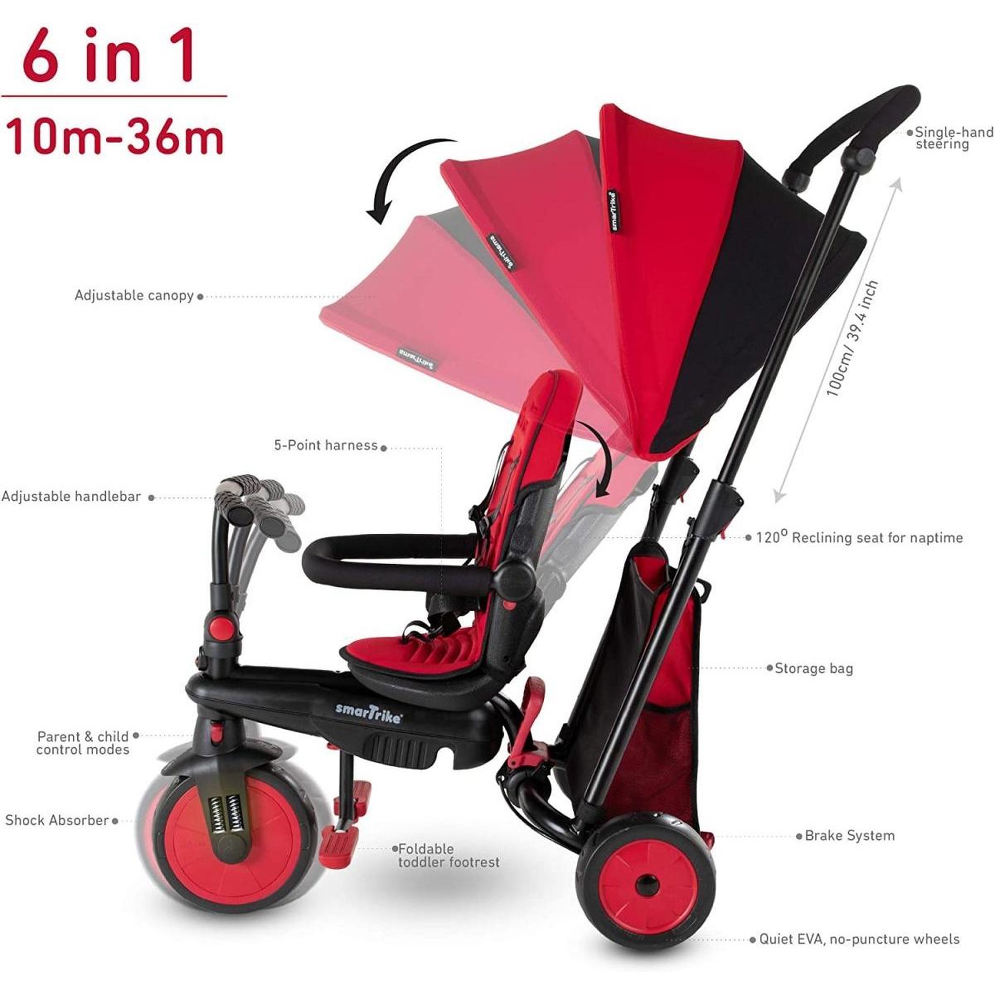 Voir la diapositive 3 : SMARTRIKE Tricycle Evolutif Pliable STR3 Rouge