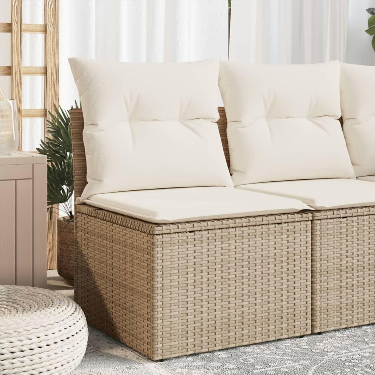 VIDAXL Chaise de jardin sans accoudoirs avec coussins beige poly rotin