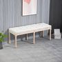 Voir la diapositive 2 : HOMCOM Tabouret repose-pied capitonné style classique - bois d'hévéa sculpté, patiné - revêtement aspect lin crème