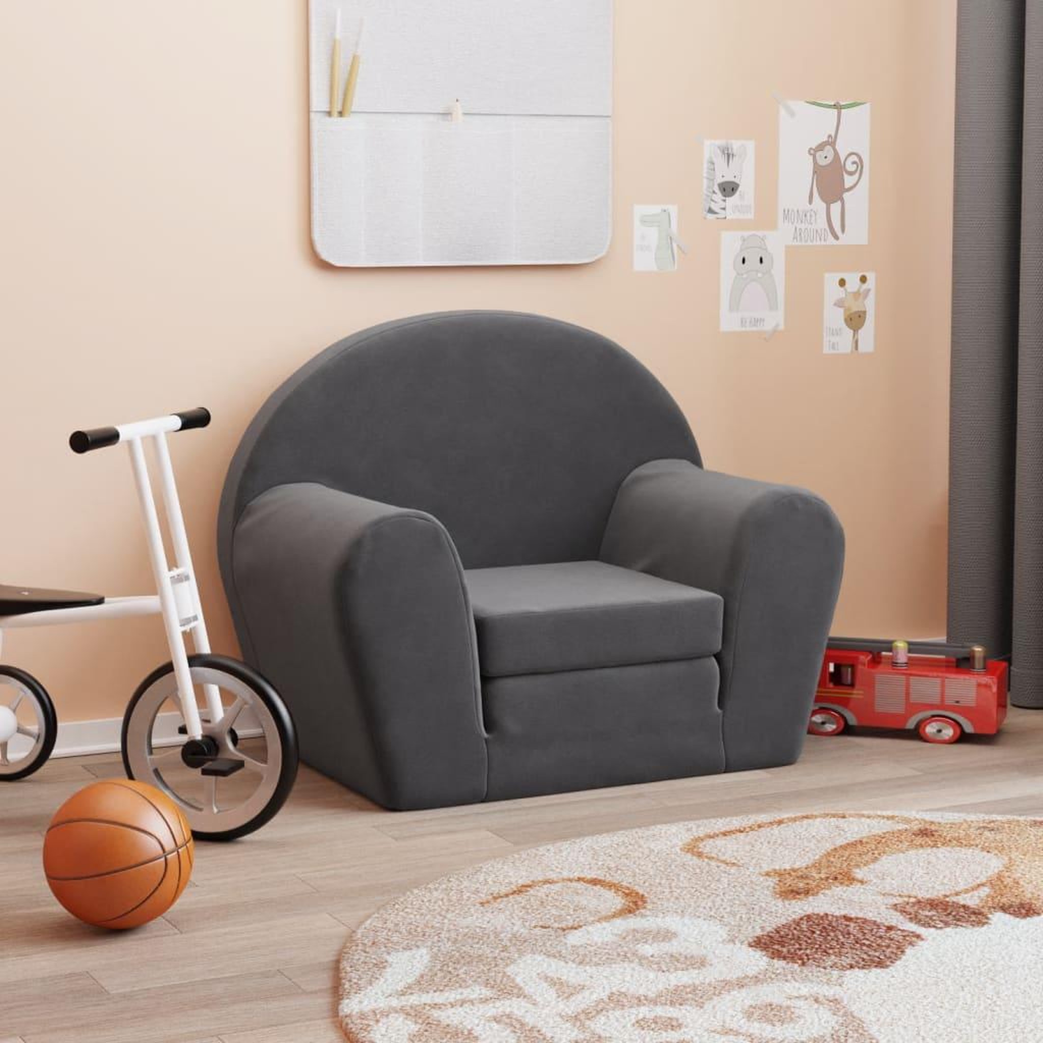 VIDAXL Canape-lit pour enfants anthracite peluche douce