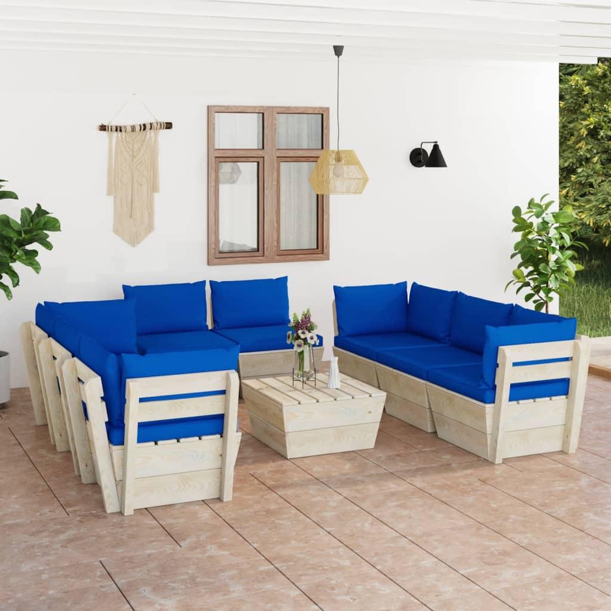 Voir la diapositive 1 : VIDAXL Salon de jardin palette 9 pcs avec coussins bois d'epicea