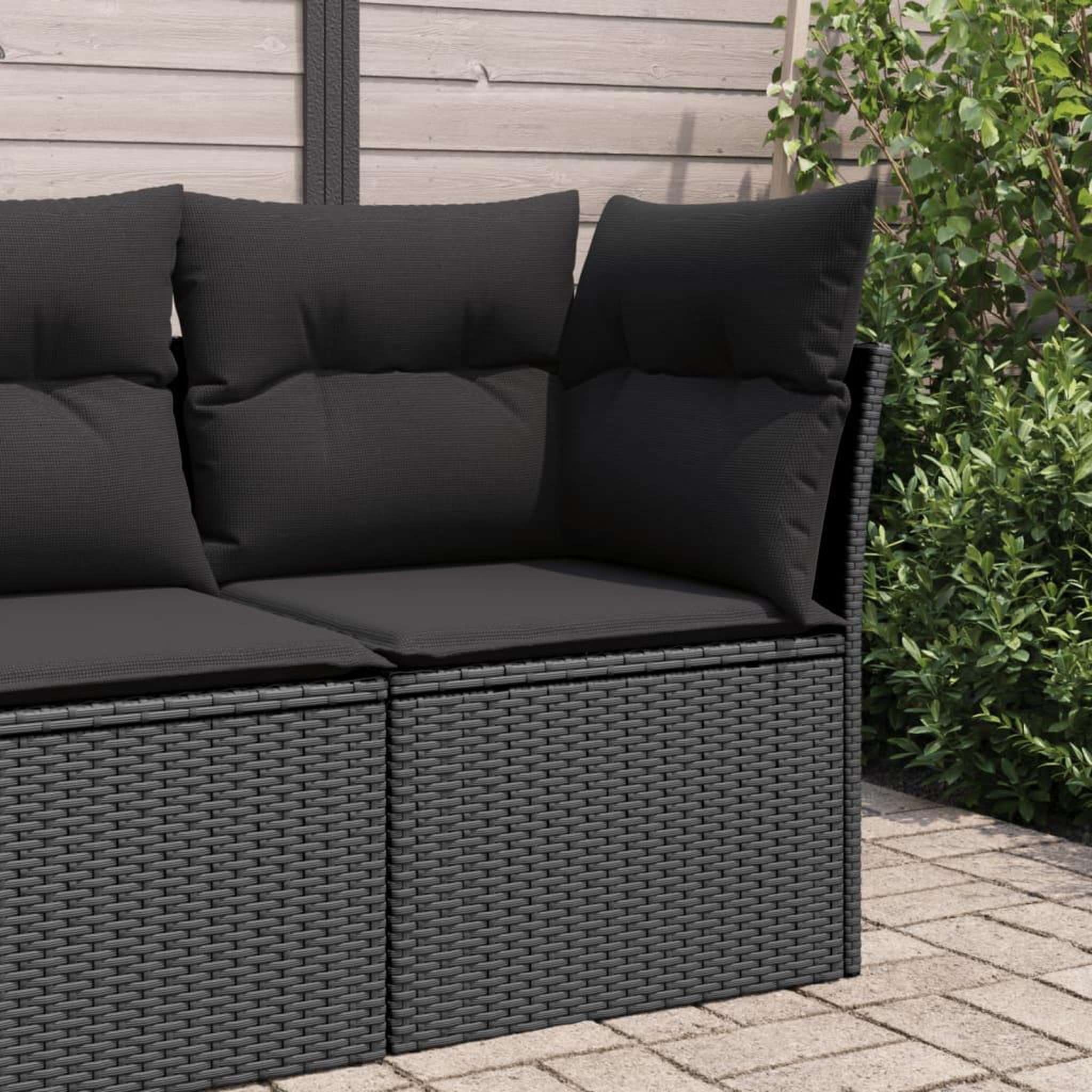 VIDAXL Canape d'angle de jardin avec coussins noir resine tressee
