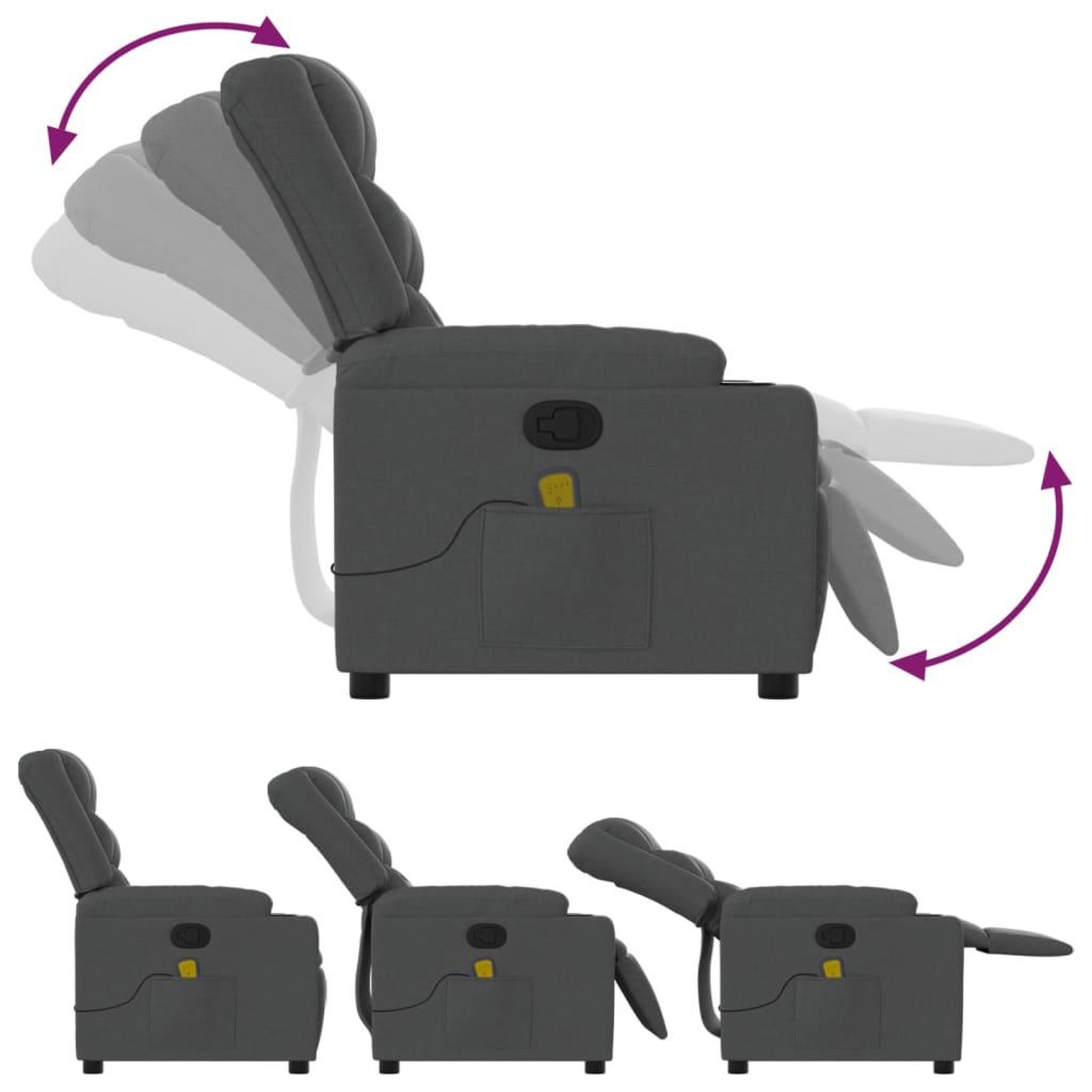 Voir la diapositive 5 : VIDAXL Fauteuil de massage inclinable Gris fonce Tissu
