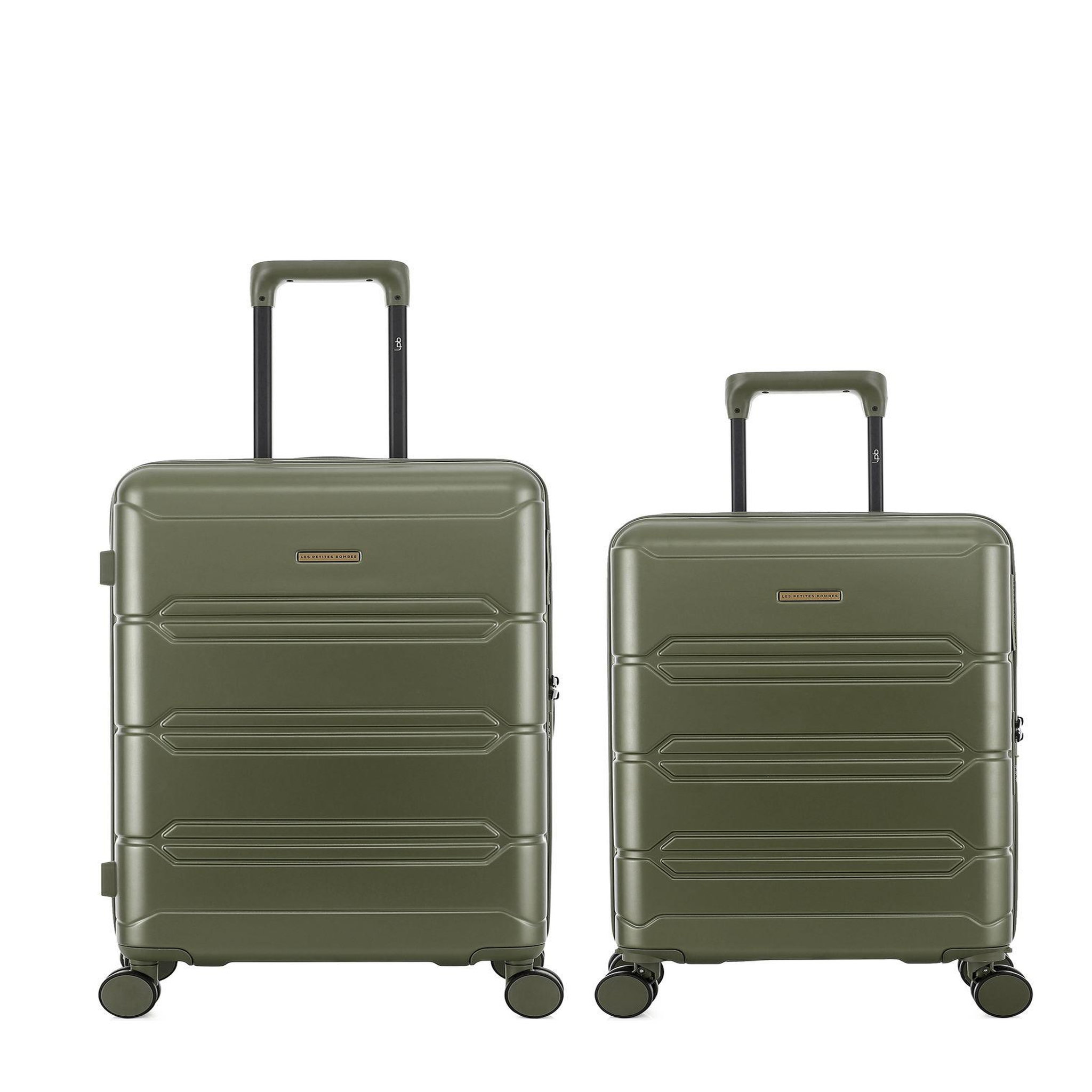LES P'TITES BOMBES LPB Lot de 2 Valises Rigides Taille Moyenne et Cabine LYNDA. Coloris disponibles : Vert, Rouge, Marron, Bleu, Noir, Jaune