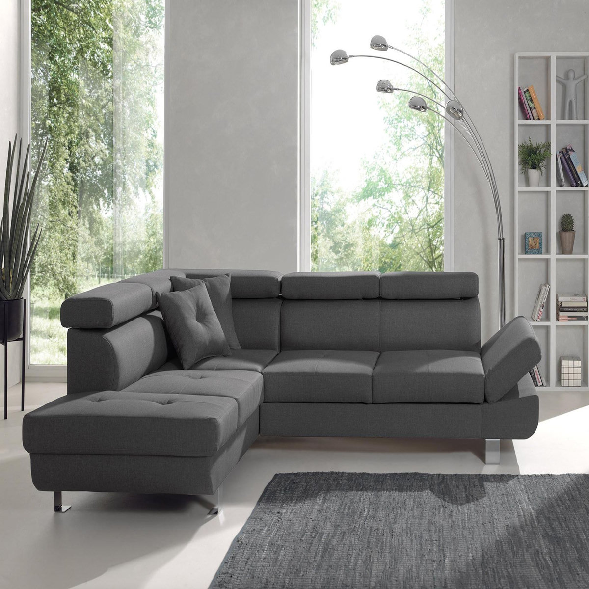 BEST MOBILIER Lisbona - canapé d'angle gauche convertible - 5 places - avec têtières