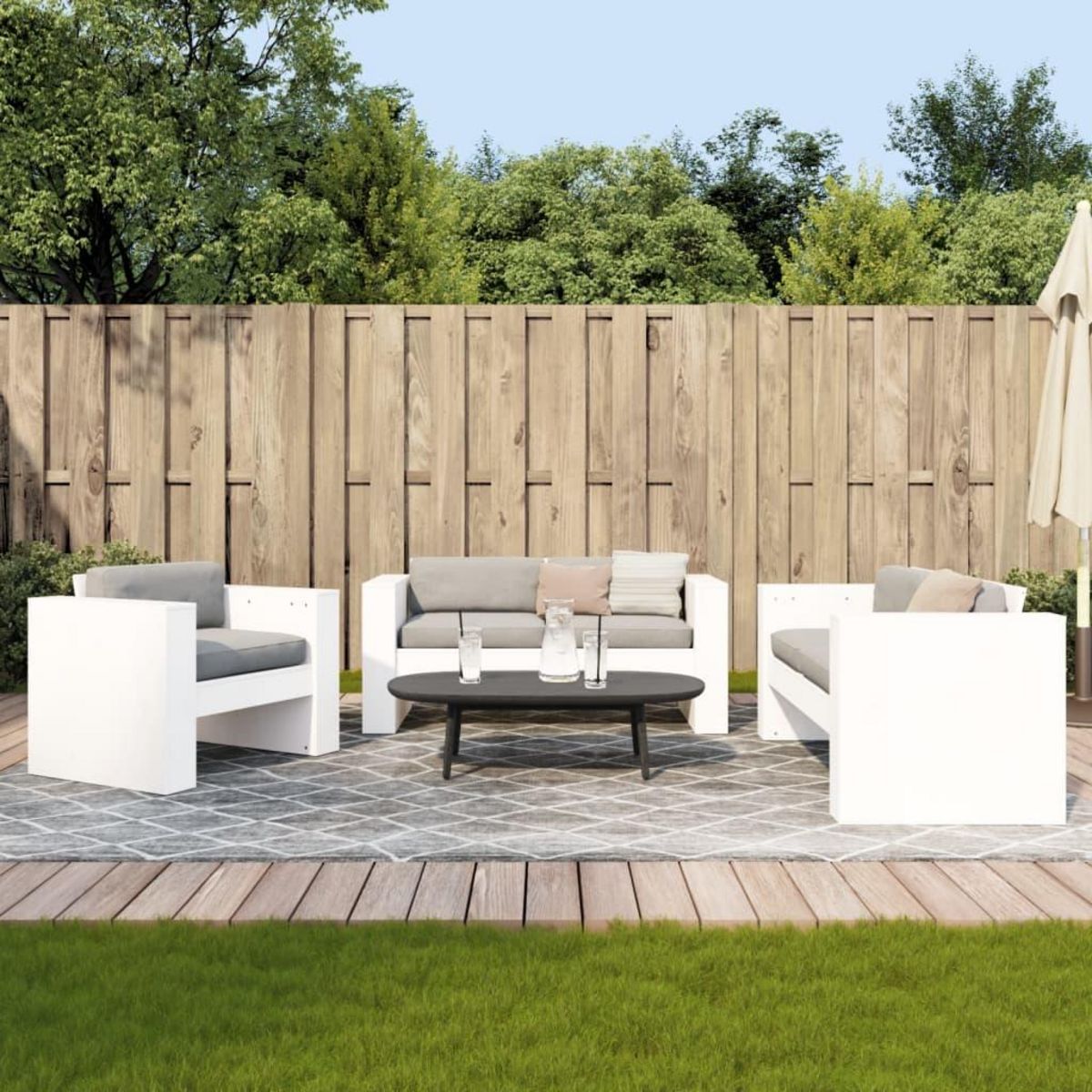 VIDAXL Salon de jardin 2 pcs blanc bois de pin massif