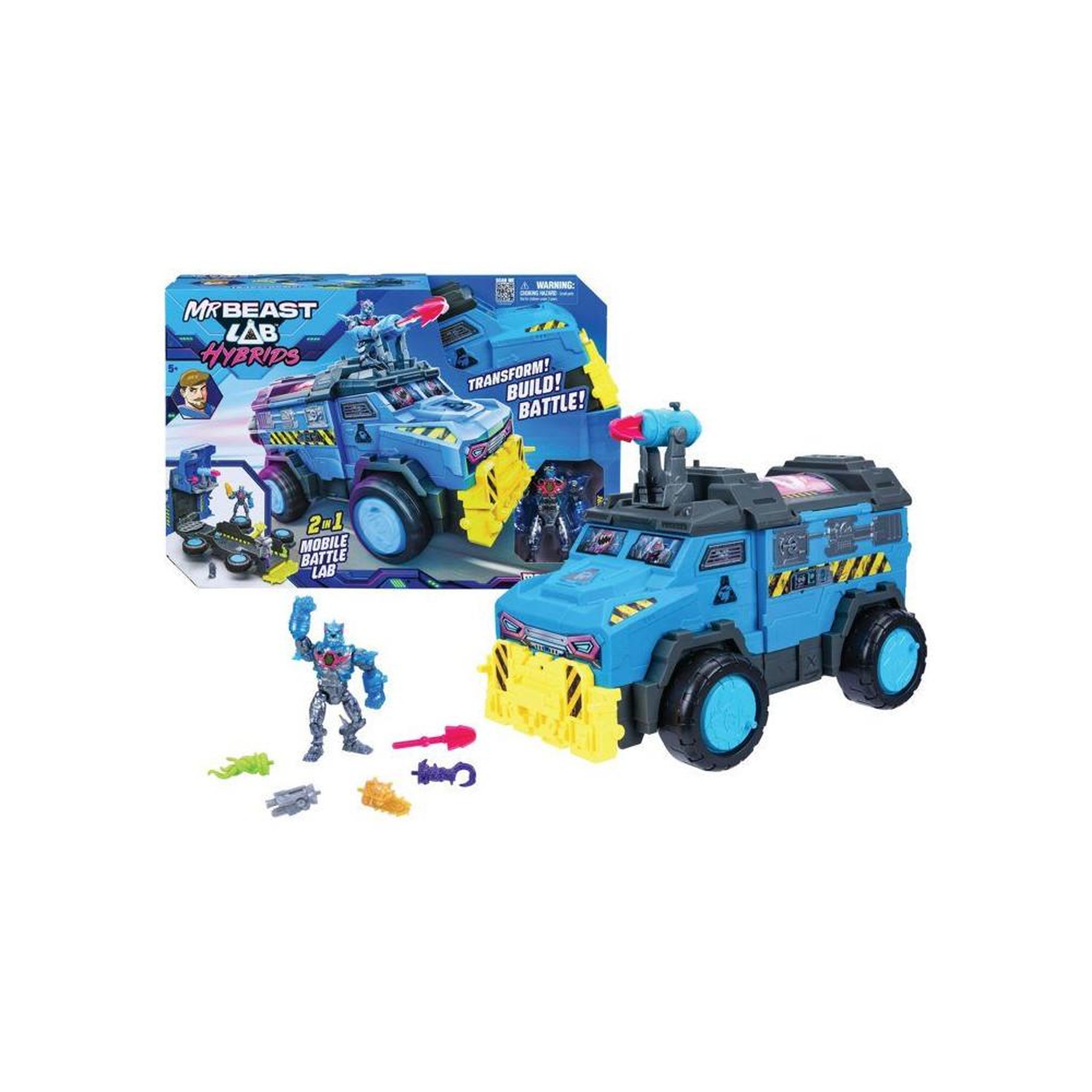 Voir la diapositive 3 : Camion de bataille transformable mega battle lab s2 avec figurine et accessoires, bras robotique et canon laser, trappe d'action