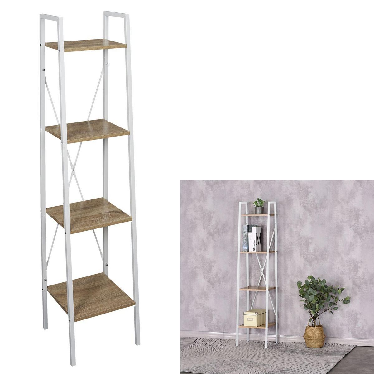 The Home Deco Factory Etagère à 4 planches en bois et métal - L. 34 x H. 148 cm. - Blanc