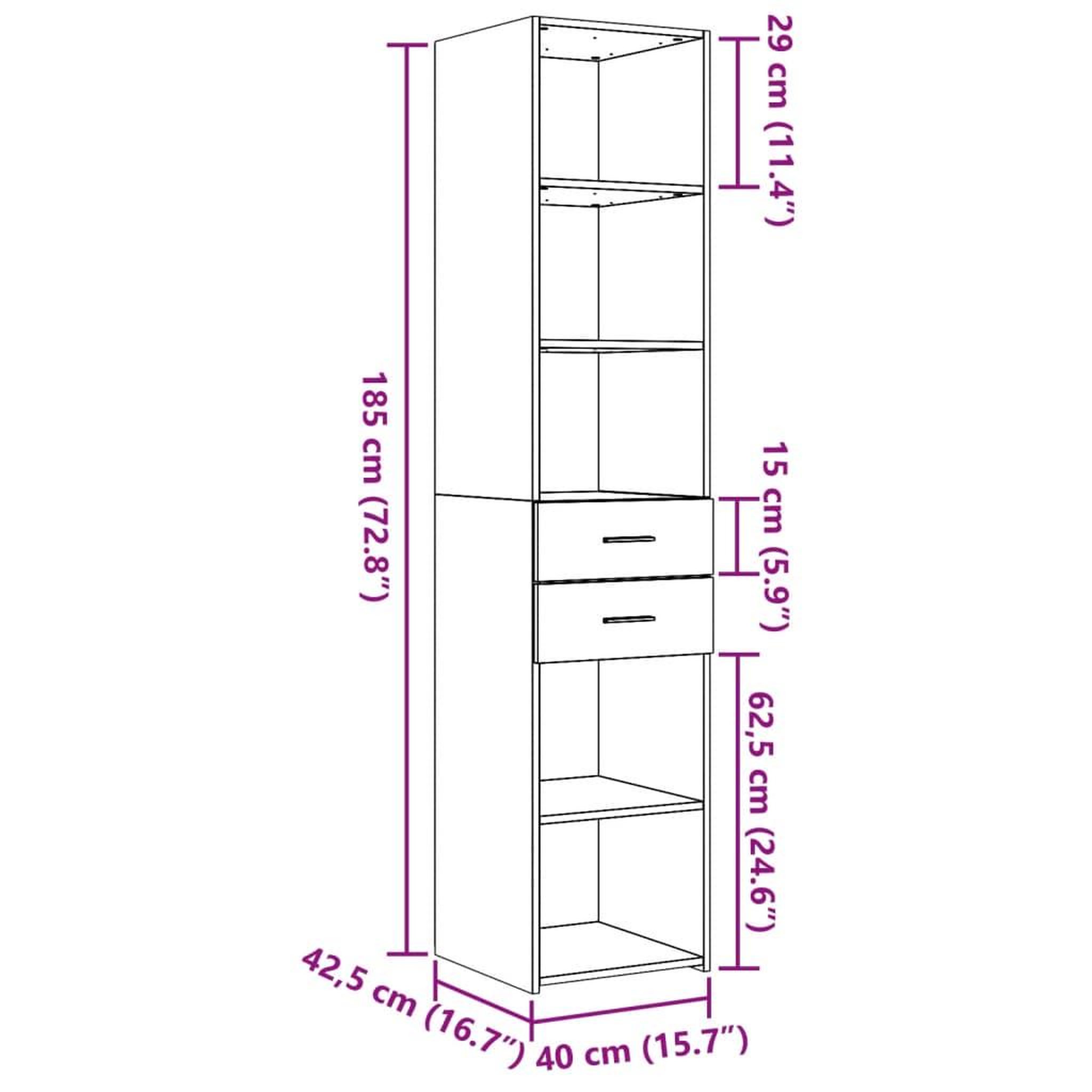 Voir la diapositive 6 : VIDAXL Buffet haut sonoma gris 40x42,5x185 cm bois d'ingenierie