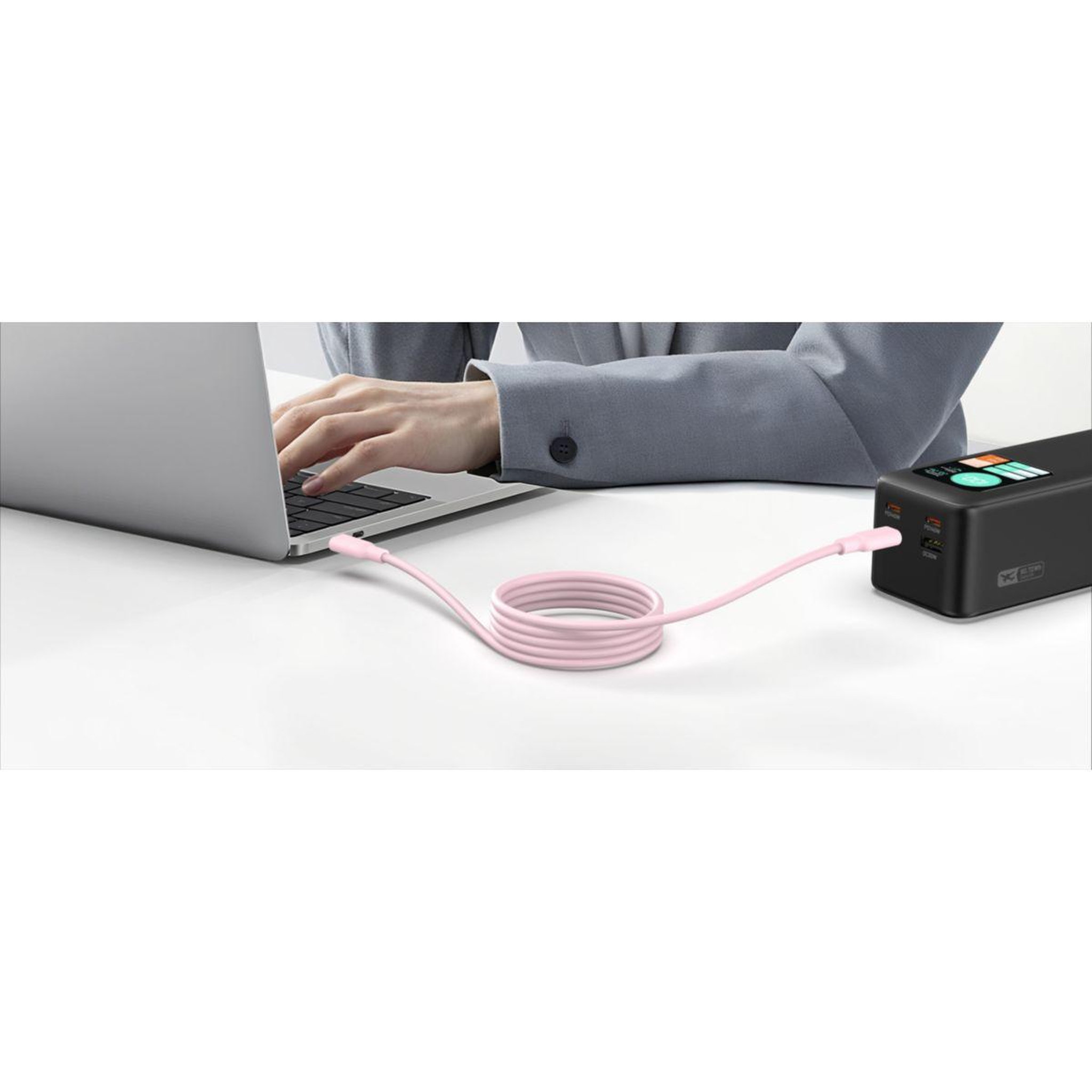 Voir la diapositive 4 : ESSENTIEL B Câble de charge vers USB-C silicone magnétique 1M Rose
