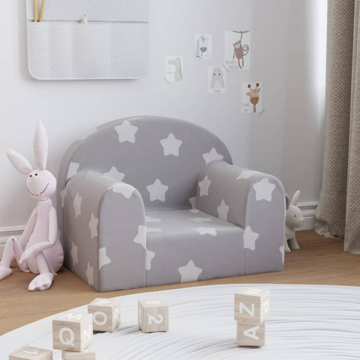 VIDAXL Canape pour enfants gris clair avec etoiles peluche douce