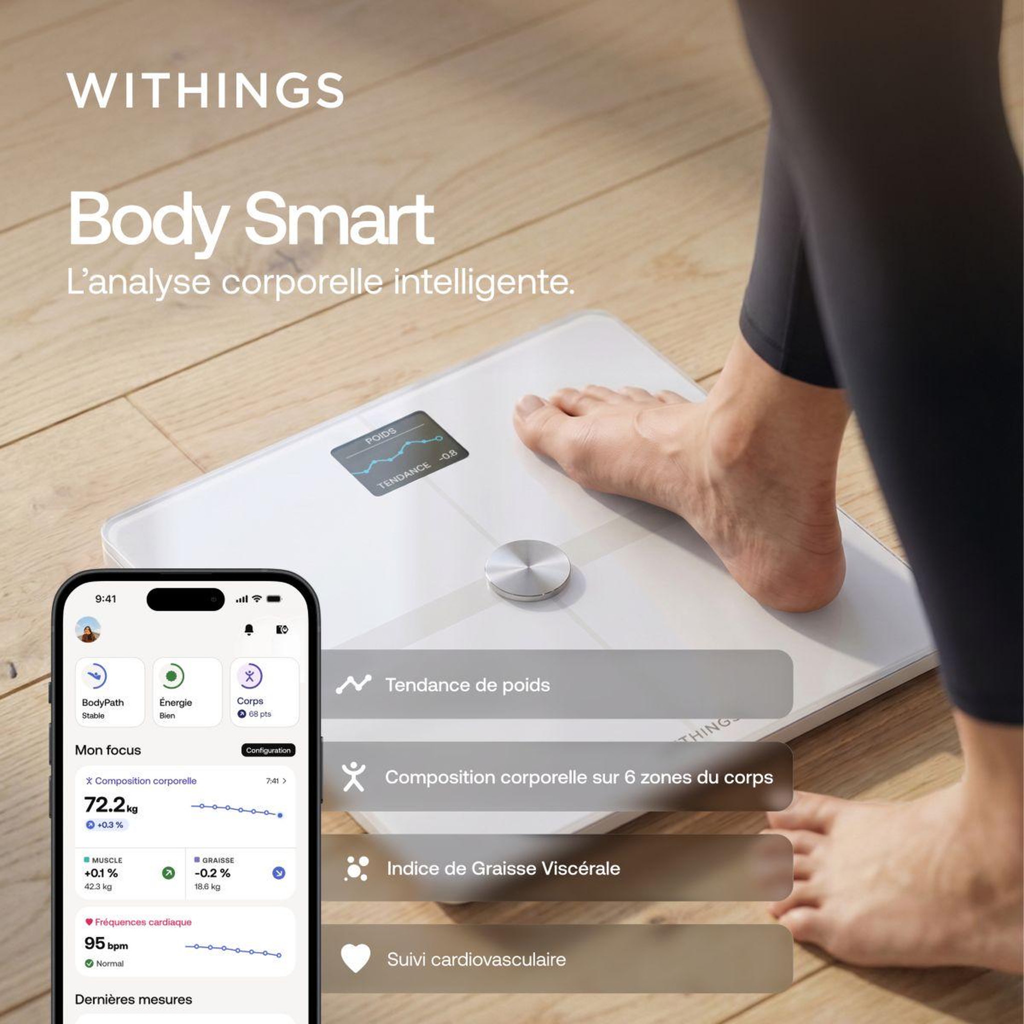Voir la diapositive 2 : WITHINGS Pèse personne connecté Body Smart Blanc