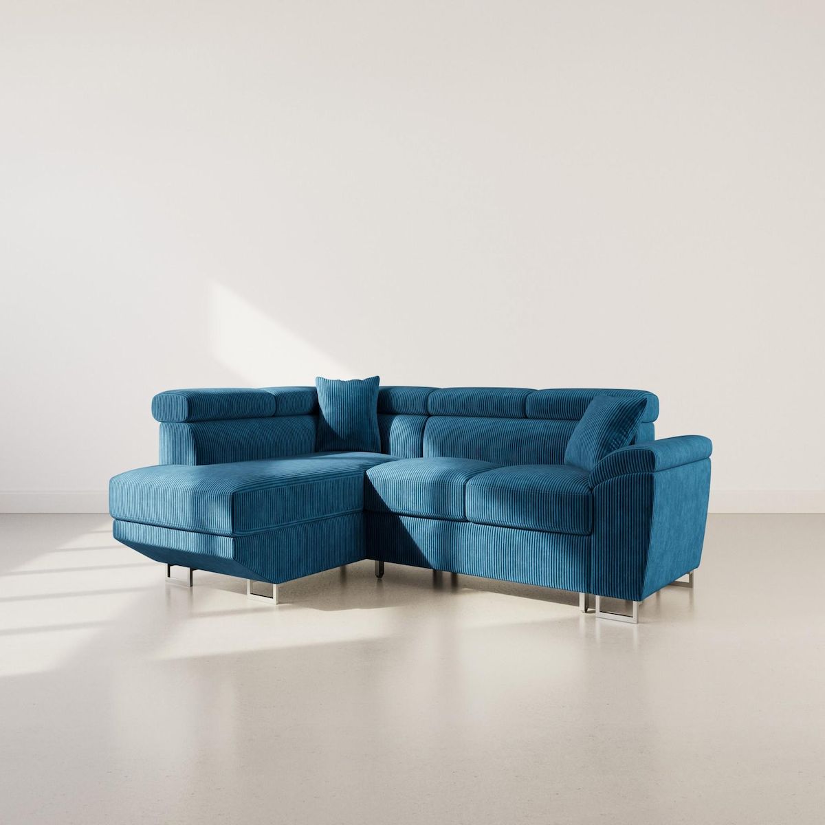 BEST MOBILIER Baoji - canapé d'angle gauche 5 places convertible avec têtières et coffre en velours côtelé