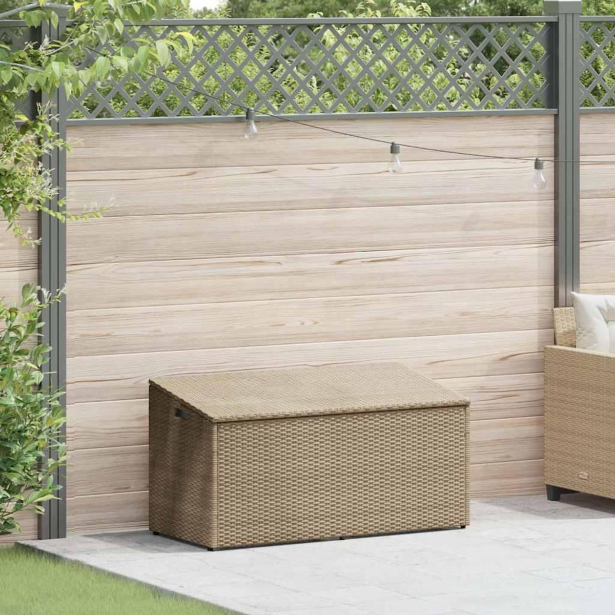 VIDAXL Boîte de rangement de jardin beige 110x50x58 cm resine tressee