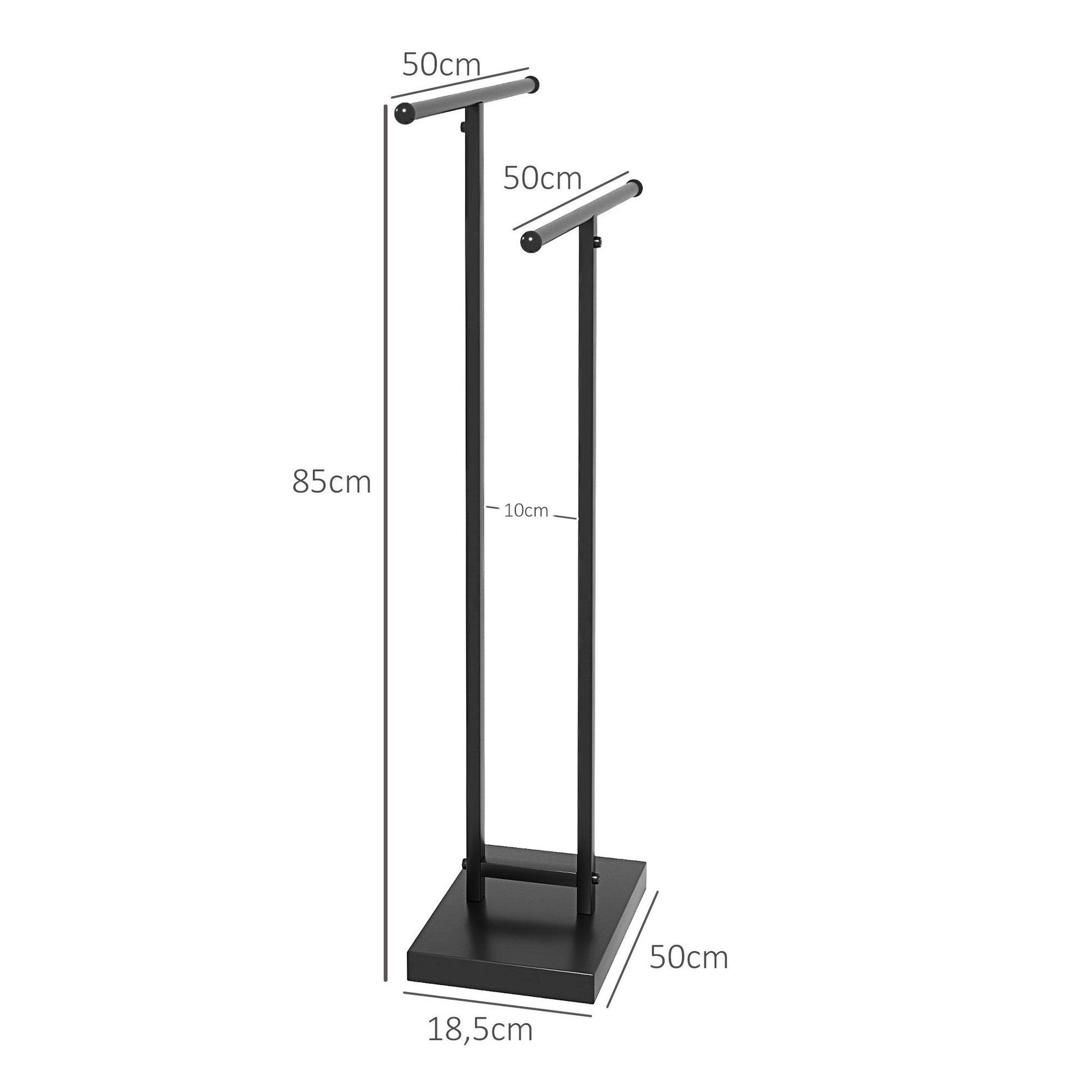 Voir la diapositive 3 : HOMCOM Porte-serviettes sur pied 2 niveaux dim. 50l x 18l x 85h cm métal noir