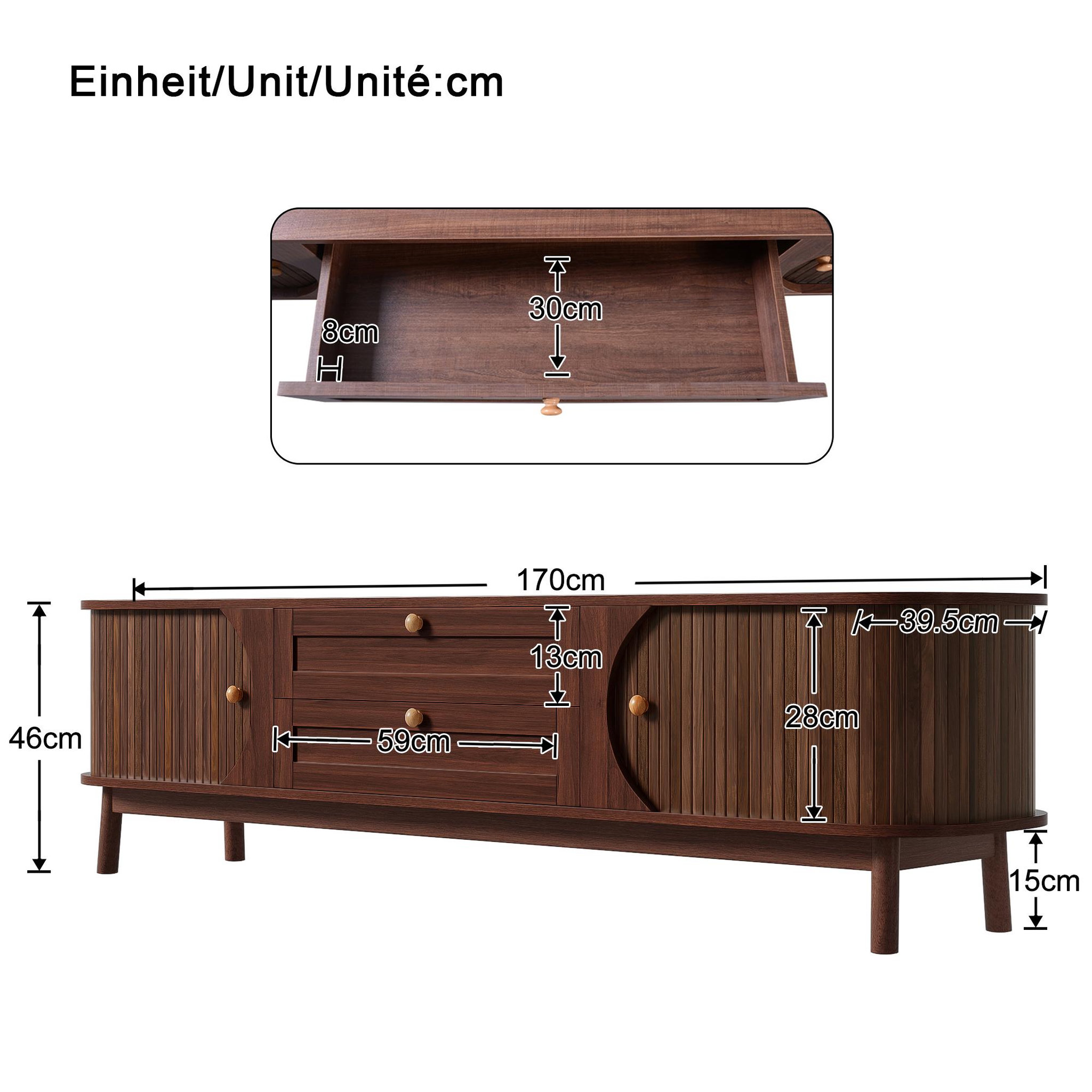 Voir la diapositive 3 : MERAX Meuble tv noyer 170 cm mdf