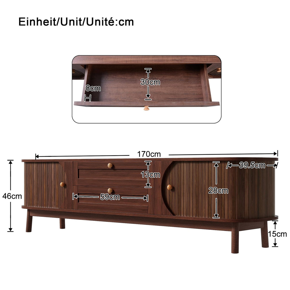 MERAX Meuble tv noyer 170 cm mdf