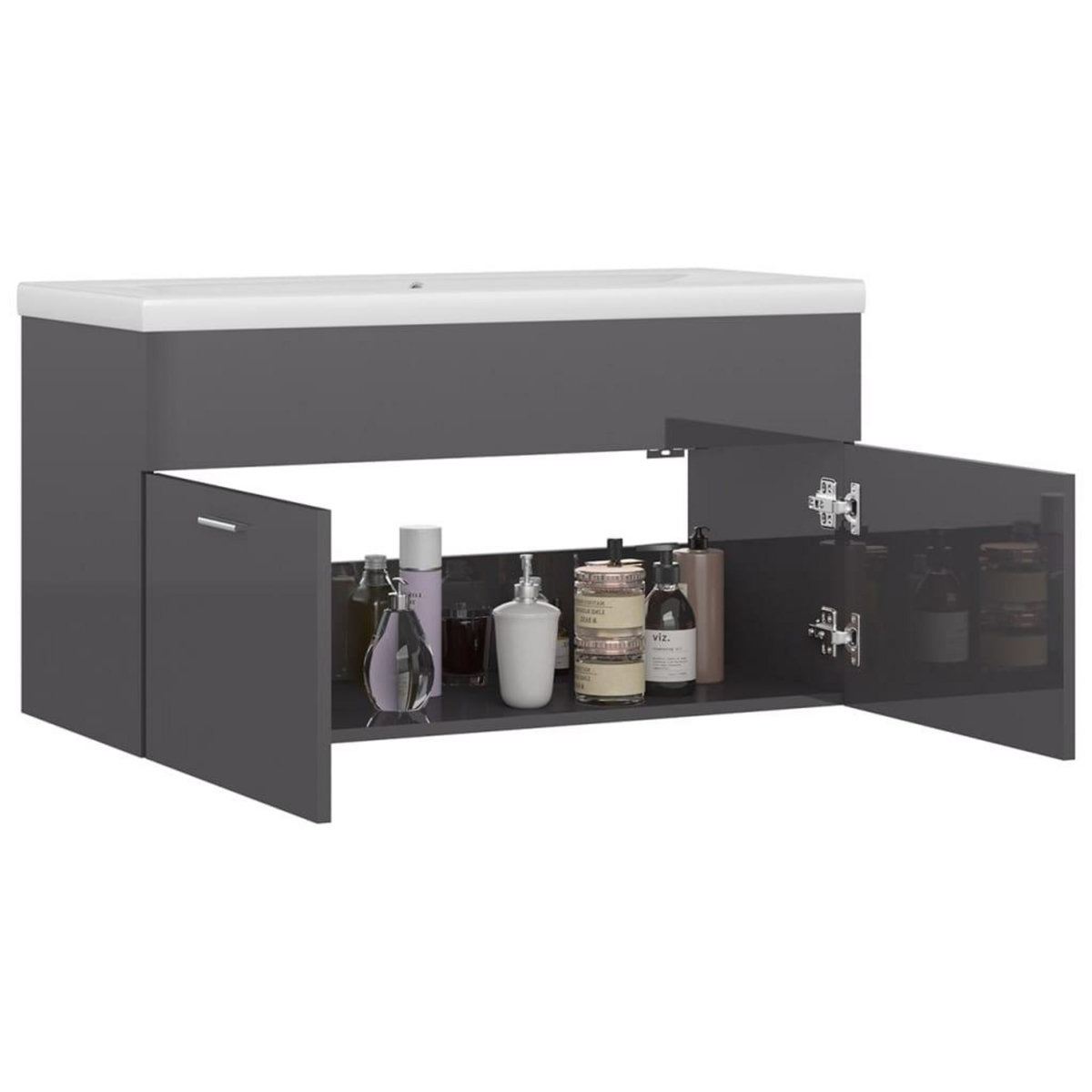 VIDAXL Armoire d'evier et lavabo integre Gris brillant Bois ingenierie