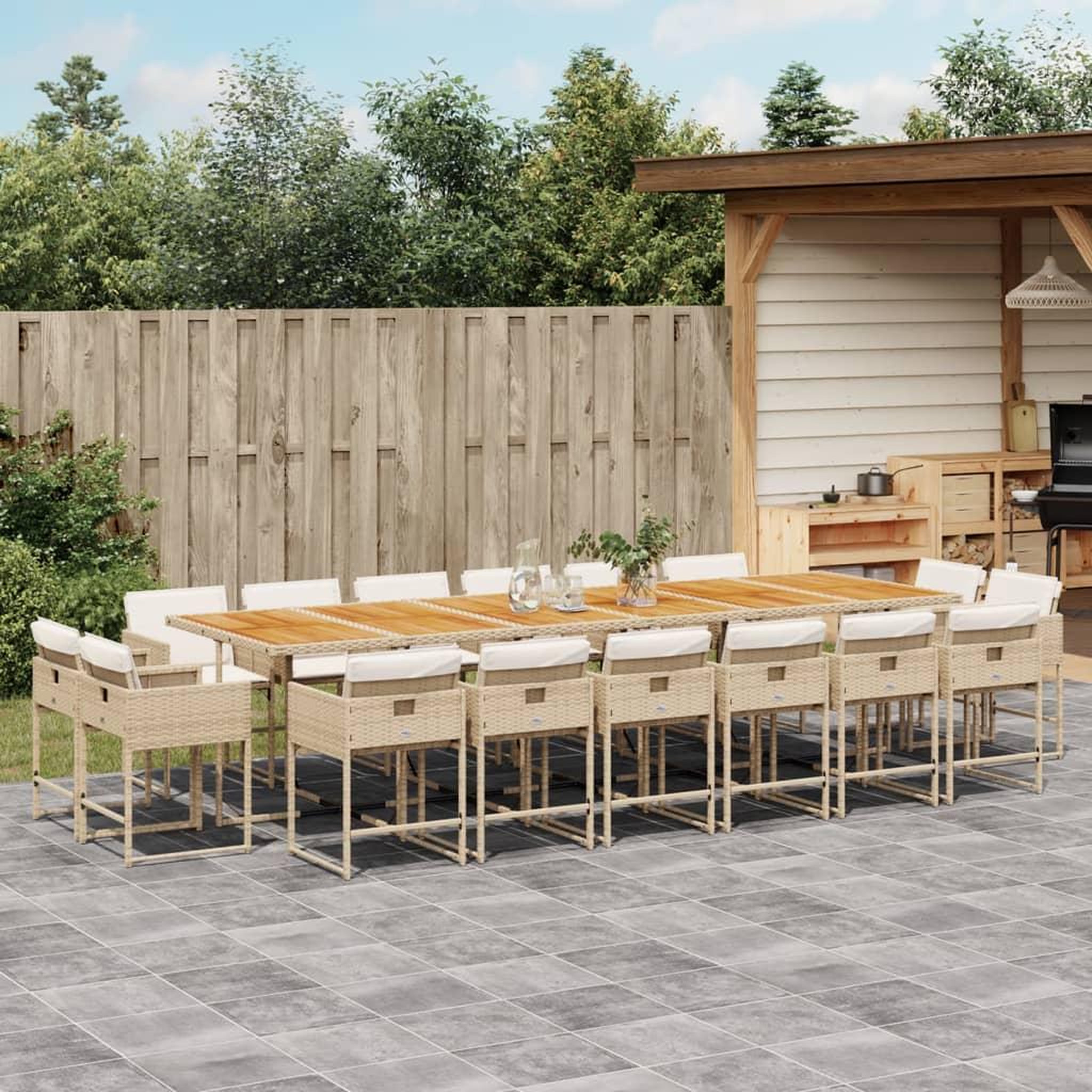 VIDAXL Ensemble a manger de jardin et coussins 17 pcs beige