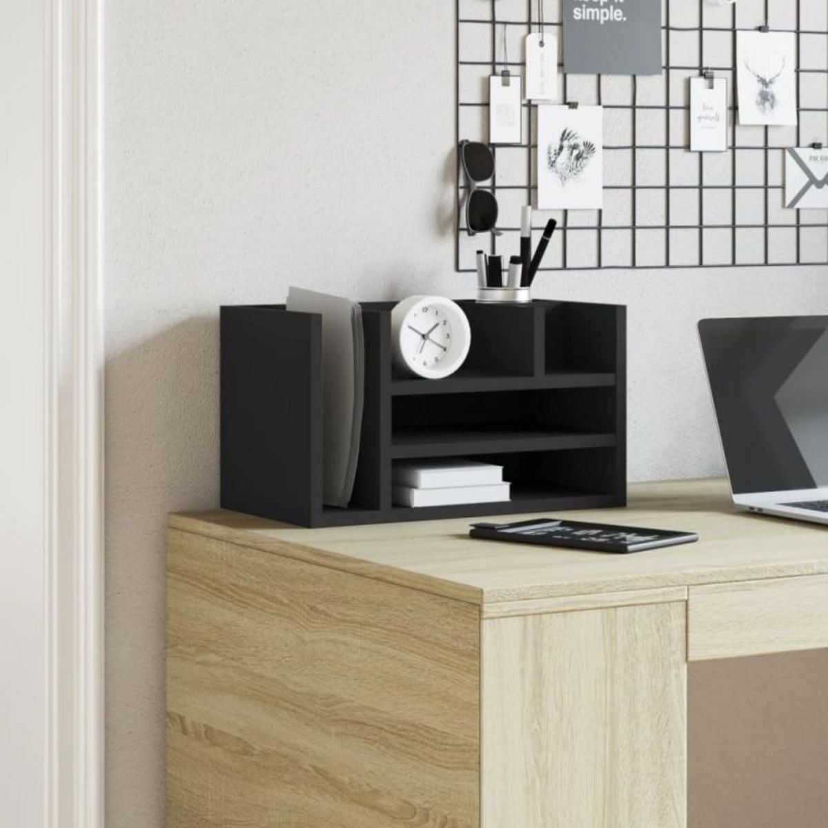 VIDAXL Organisateur de bureau noir 44,5x24x25 cm bois d ingénierie