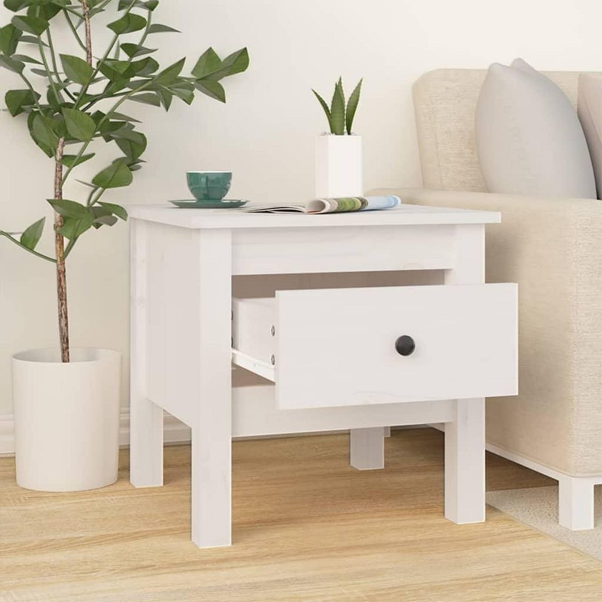VIDAXL Table d'appoint Blanc 40x40x39 cm Bois massif de pin
