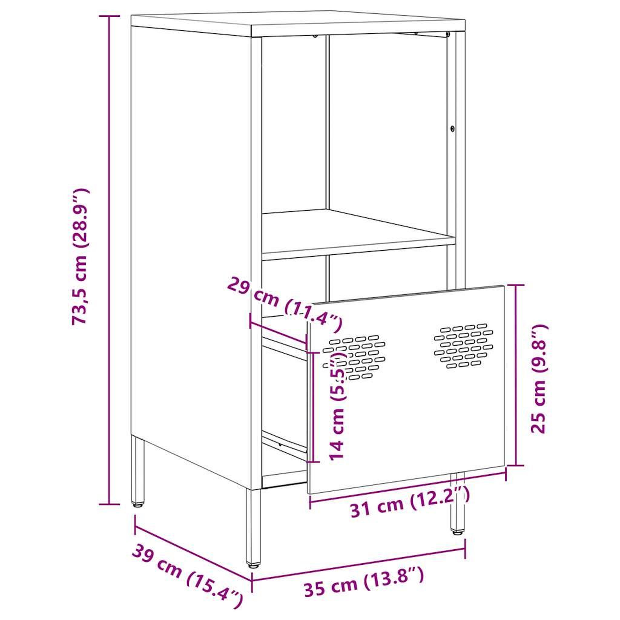 Voir la diapositive 6 : VIDAXL Buffet noir 35x39x73,5 cm acier lamine a froid