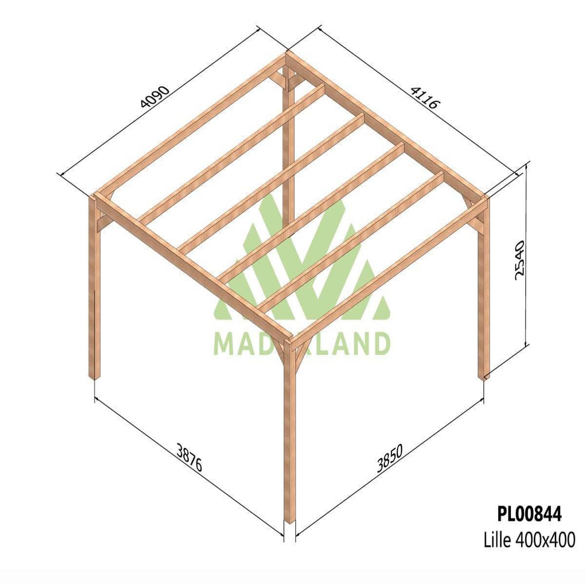 Voir la diapositive 2 : JARDIDECO Pergola en bois lamellé-collé lille 400 x 400 cm - maderland