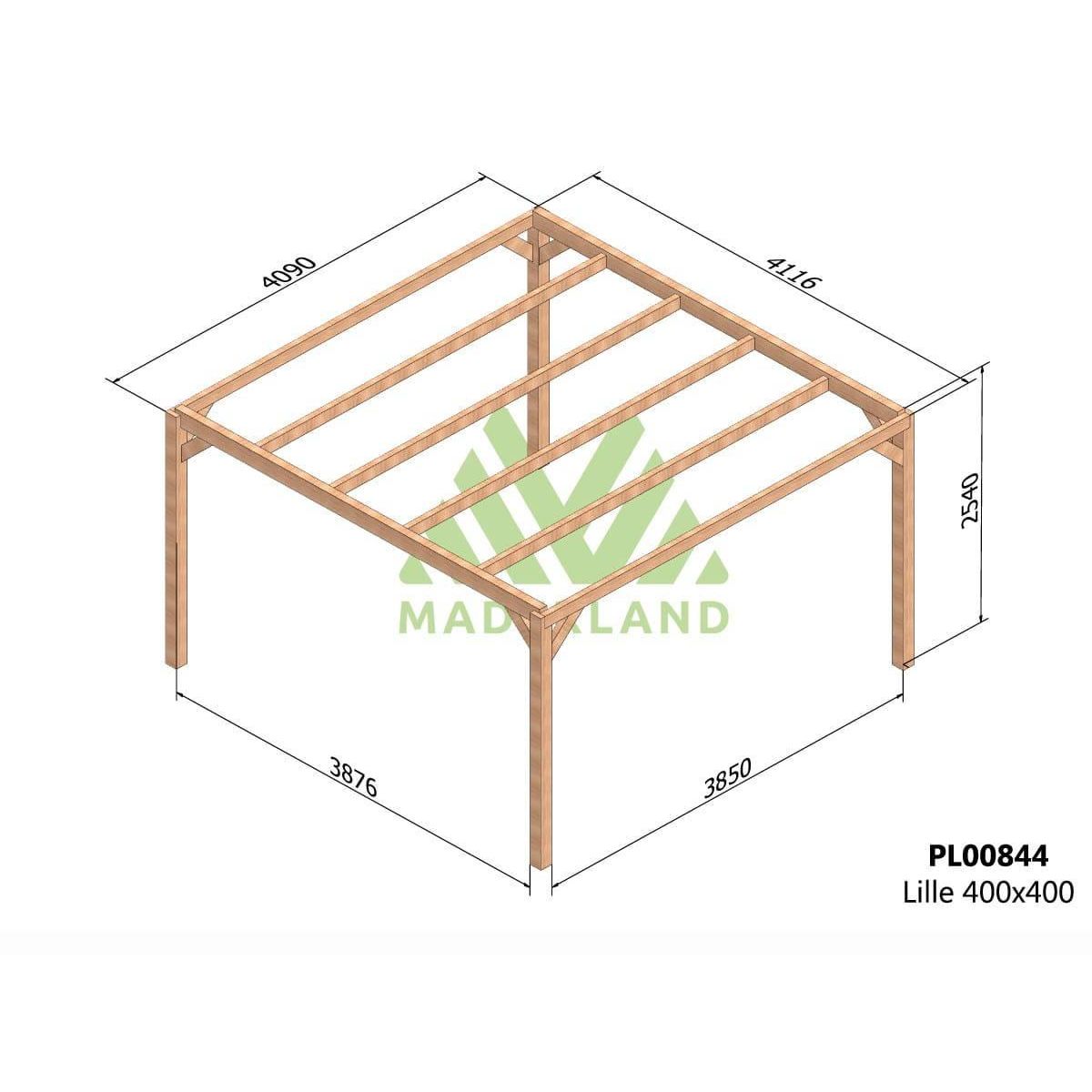 JARDIDECO Pergola en bois lamellé-collé Lille 400 x 400 cm - Maderland