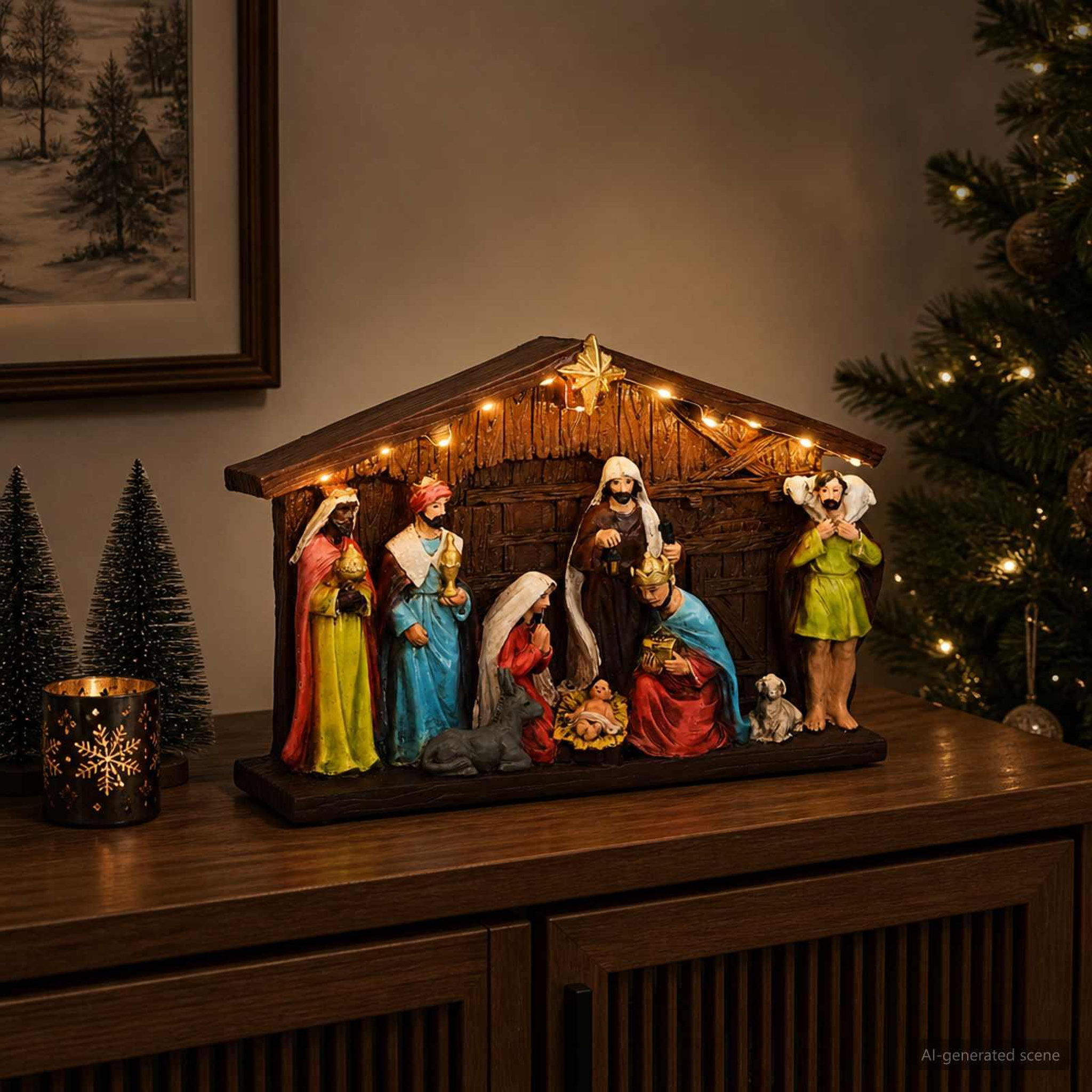 Voir la diapositive 2 : VIDAXL Creche de Noël SALO 31 x 7,5 x 21,5 cm Resine Multicolore
