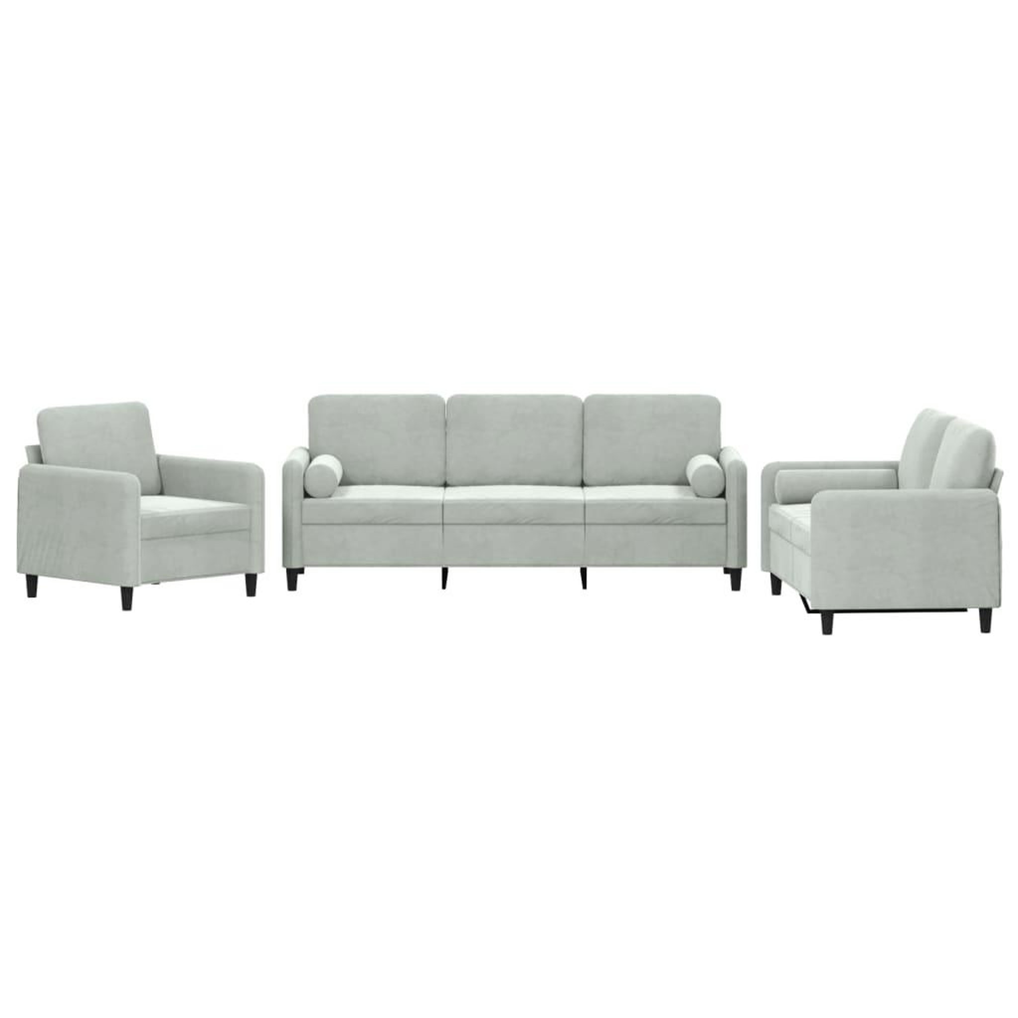 Voir la diapositive 2 : VIDAXL Ensemble de canapes 3 pcs avec coussins gris clair velours