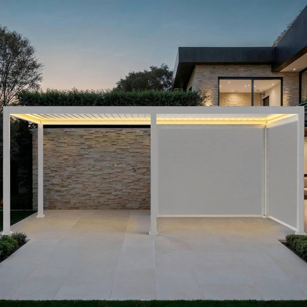 SWEEEK Pergola bioclimatique motorisée aluminium 6x3m LED + 2 stores 3m Triomphe