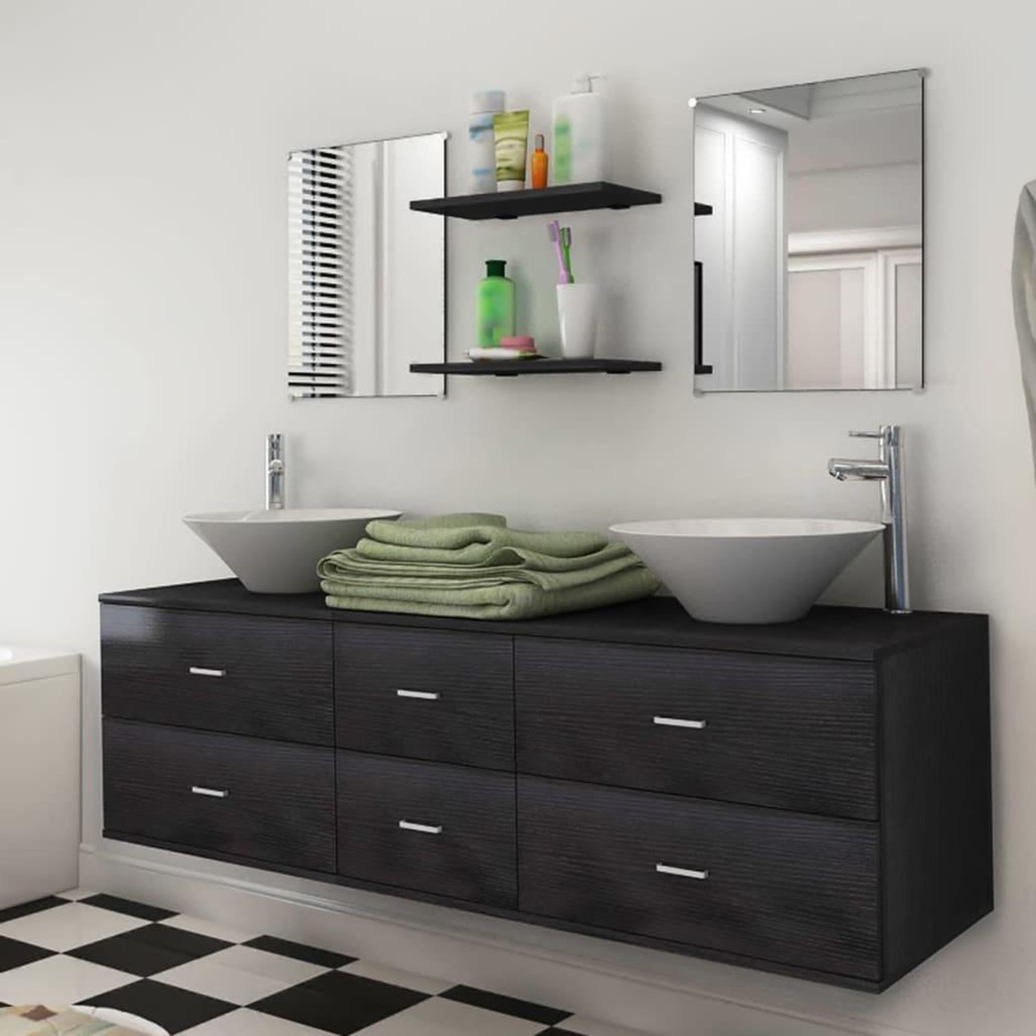 Voir la diapositive 1 : VIDAXL Meubles de salle de bain 9 pcs avec lavabo et robinet Noir