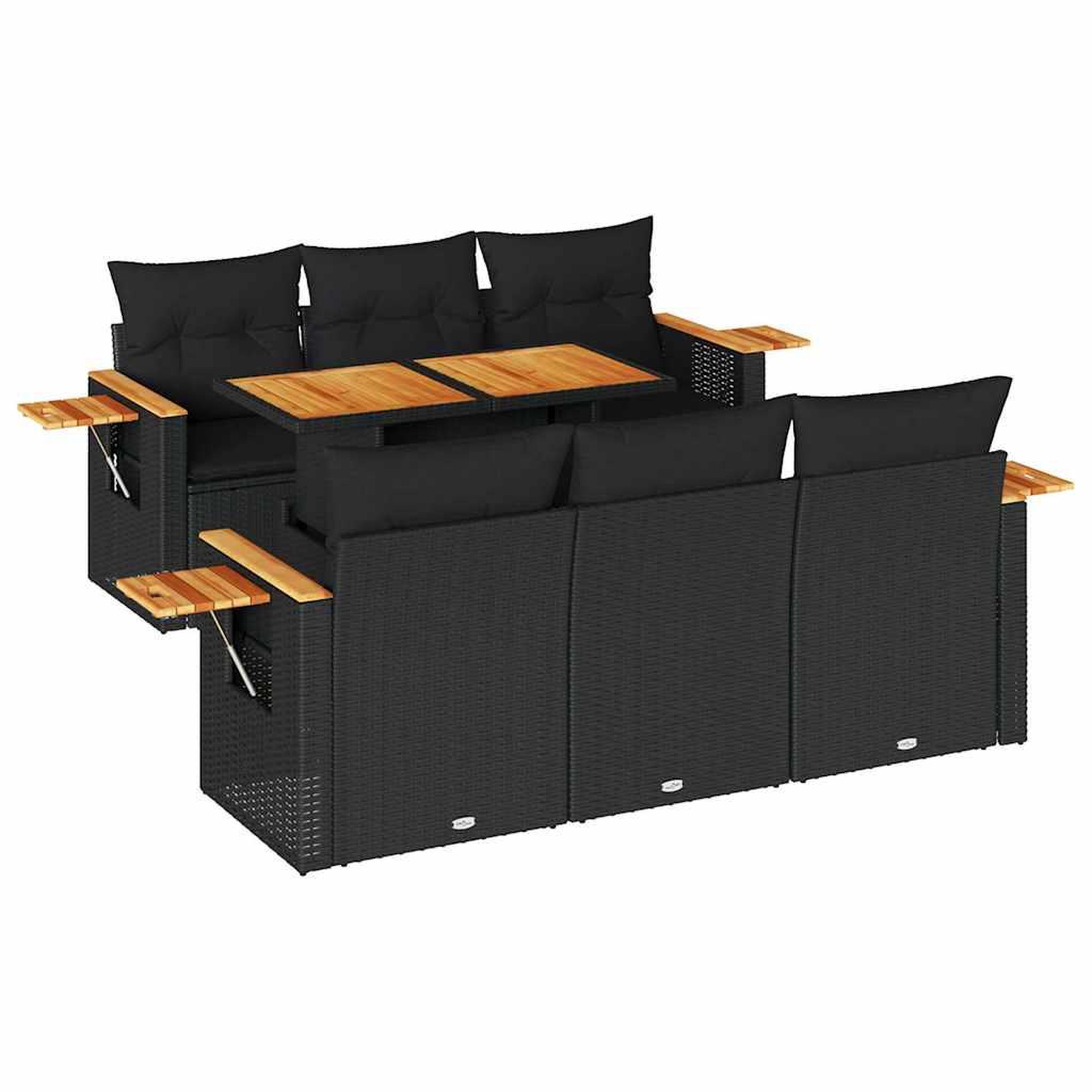 Voir la diapositive 2 : VIDAXL Salon de jardin avec coussins 7 pcs noir resine tressee acacia