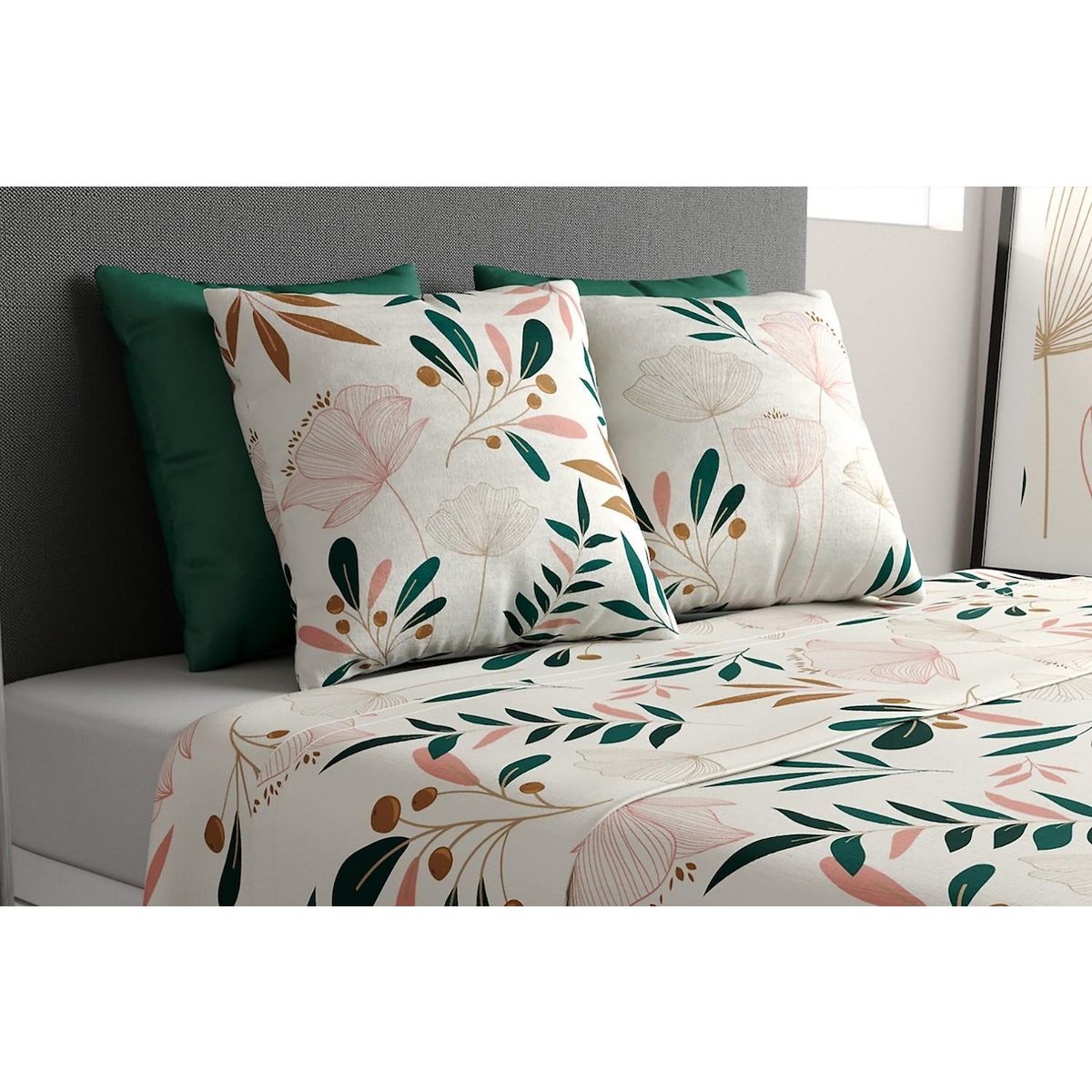 ATELIER DU COTON Parure de drap plat, drap housse 100% coton 57fils-kano