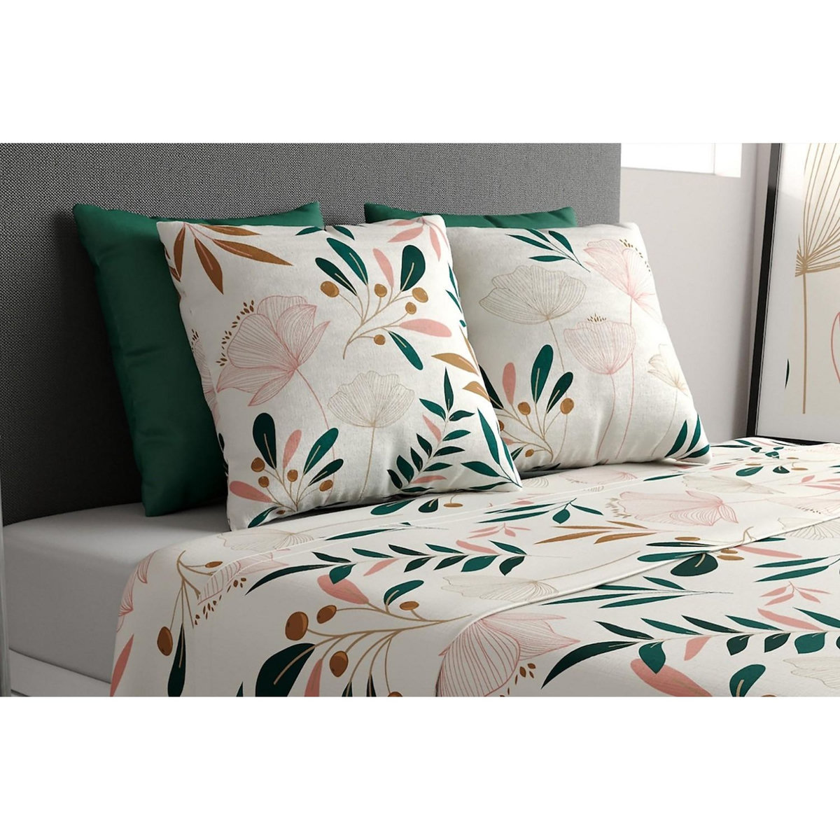 ATELIER DU COTON Parure de drap plat, drap housse 100% coton 57fils-kano