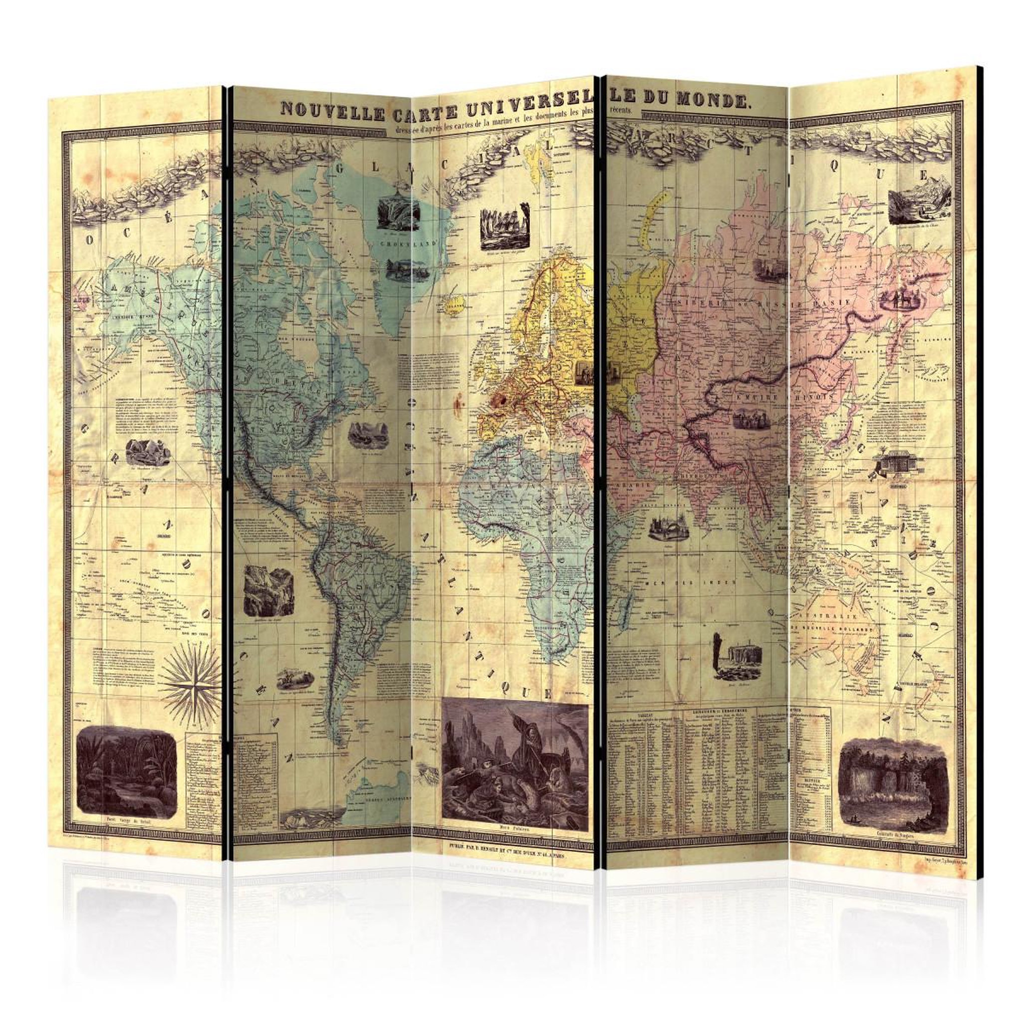 Paris Prix Paravent 5 volets  nouvelle carte du monde  172x225cm