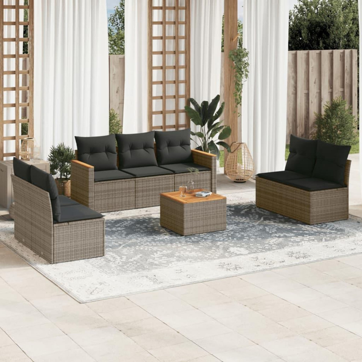 VIDAXL Salon de jardin 8 pcs avec coussins gris resine tressee