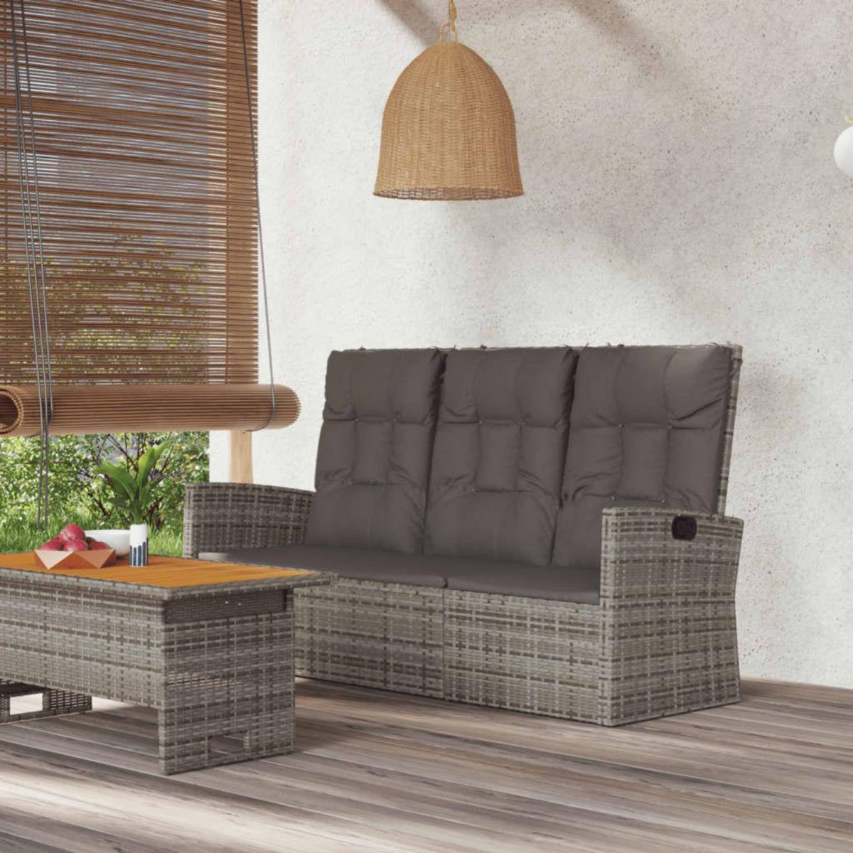 VIDAXL Banc de jardin inclinable et coussins gris 173cm resine tressee