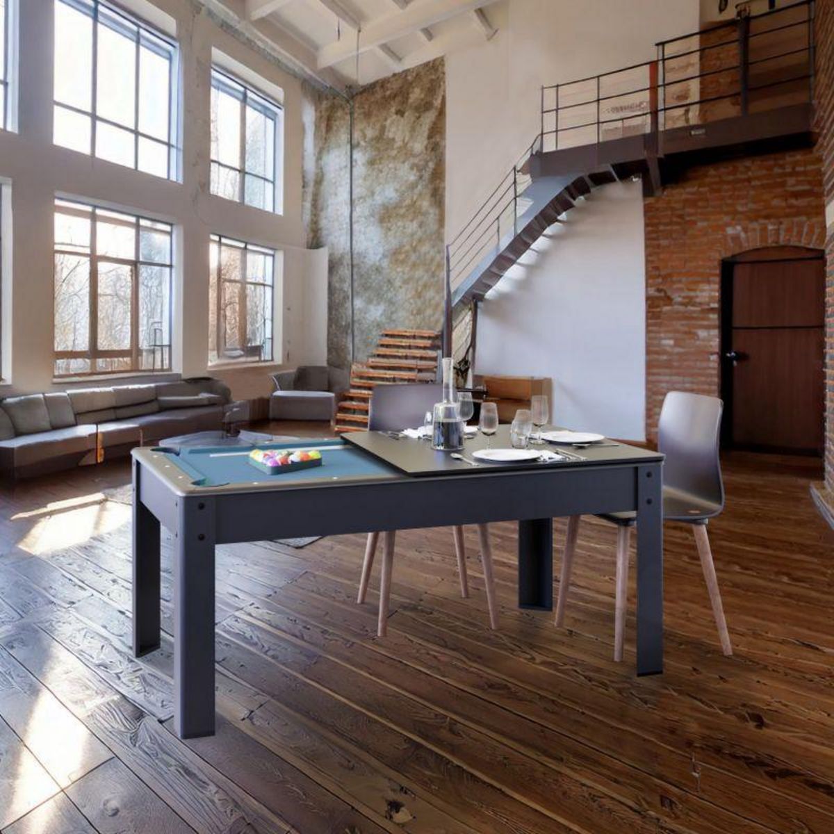 SOKKER Billard Américain convertible table 6 places KITBILL 6Ft - 206,5 x 116,5 x 80 cm Plateau dînatoire et accessoires inclus - Noir