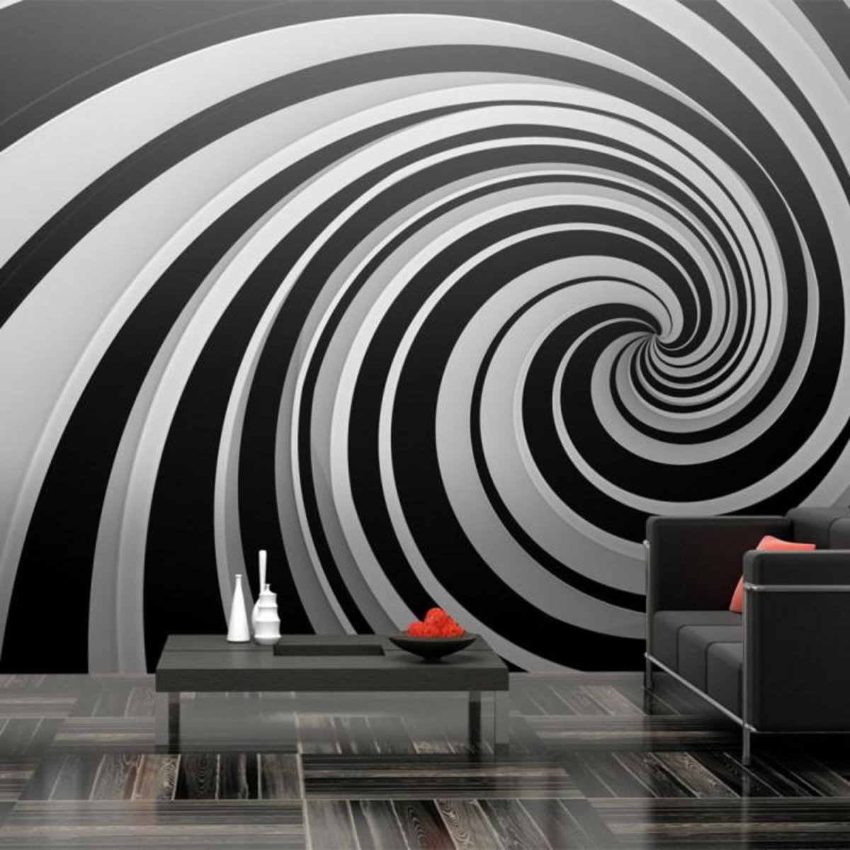 Paris Prix Papier Peint XXL  Black & White Swirl  270x550cm