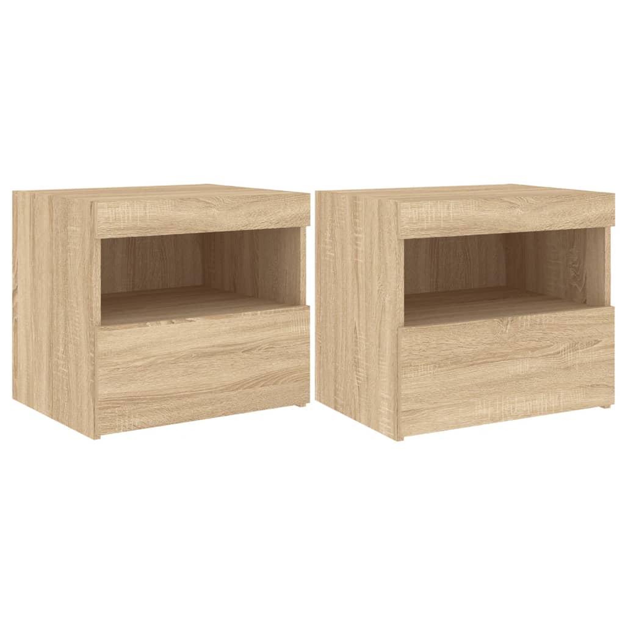 Voir la diapositive 2 : VIDAXL Tables de chevet et lumieres LED 2 pcs chene sonoma 50x40x45 cm