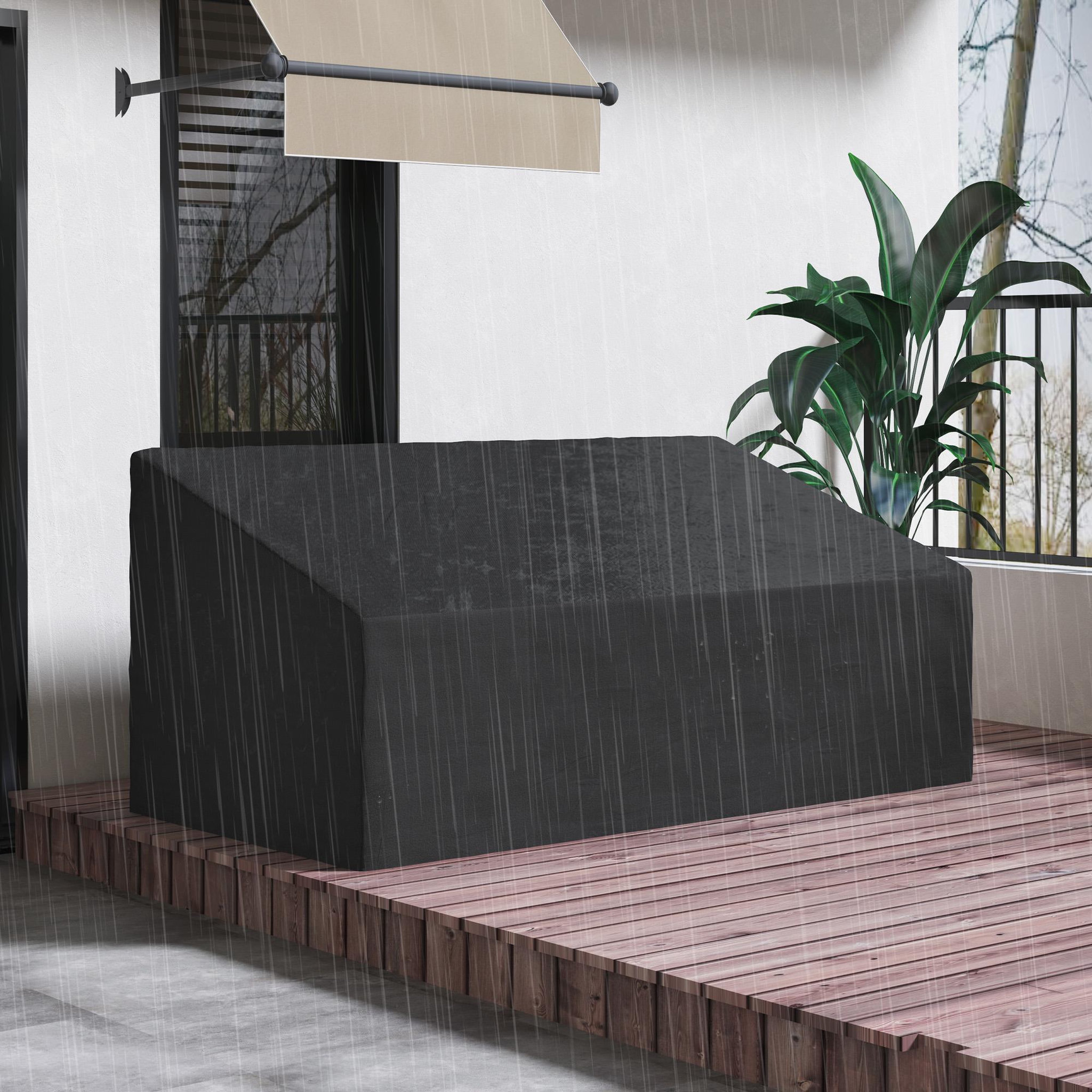 Voir la diapositive 4 : OUTSUNNY Housse canapé exterieur 3 places - housse salon de jardin - dim. 218x111x63/101cm - polyester haute densité noir