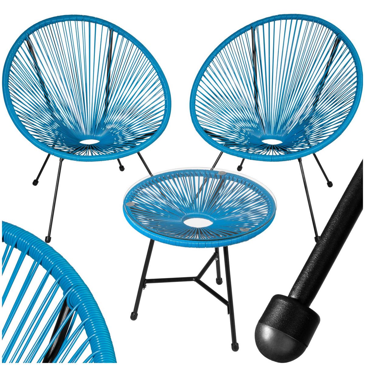 tectake Ensemble de 2 chaises de jardin avec table design rétro dans le style Acapulco bleu