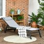 Voir la diapositive 2 : OUTSUNNY Bain de soleil transat inclinable 5 positions - tétière, 2 roulettes - alu. textilène gris