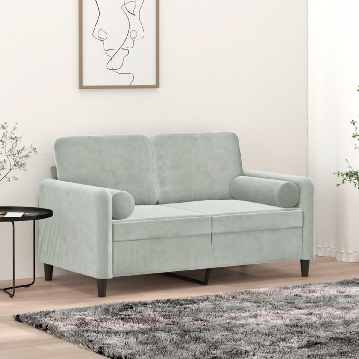VIDAXL Canape 2 places avec oreillers gris clair 120 cm velours